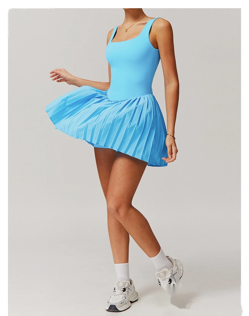 Fake two-piece tennis skirt bottoming anti-exposure fitness pocket pleated skirt sports dress detail