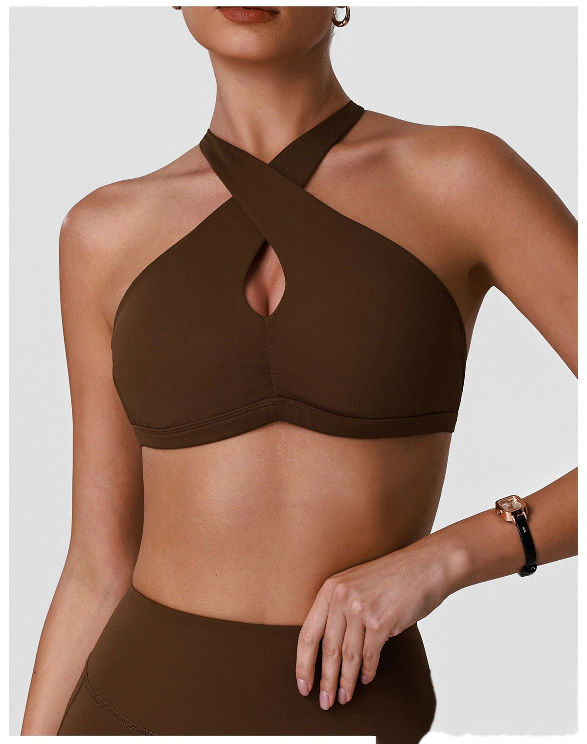 Women's Custom Halter Backless Sports Bra & High Waist Yoga Leggings Set Fitness Workout Tracksuit detail