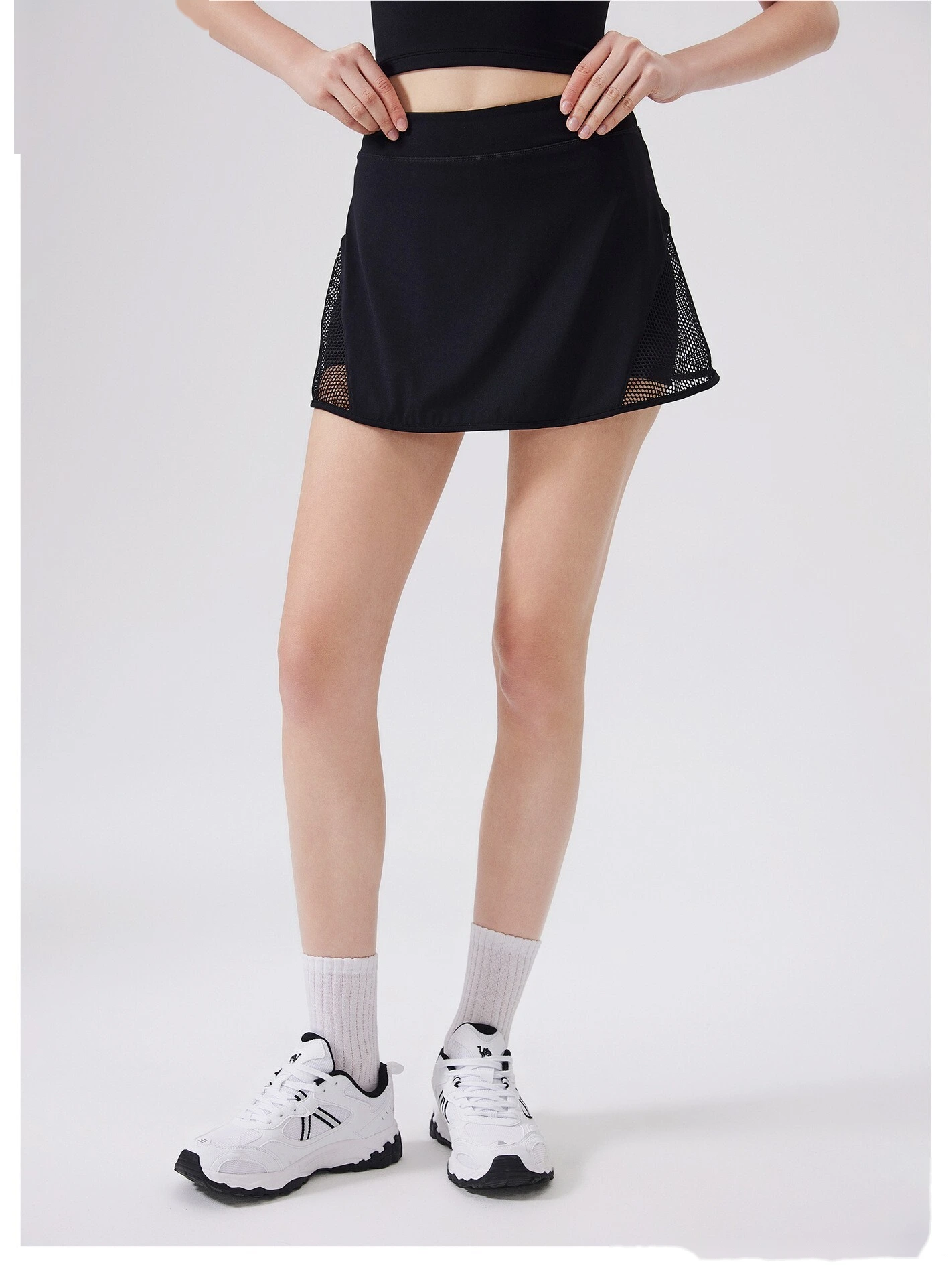 Custom mesh sports skirt nude yoga skirt comfortable anti-exposure skirt pants breathable hollow skirt detail