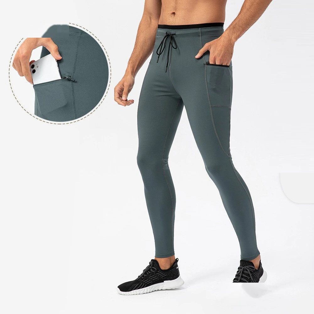 Men compression leggings zip pocket quick dry outdoor running pants detail