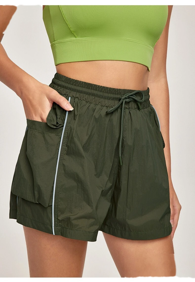 Custom sports shorts female leggings fake two-piece drawstring pocket leisure outdoor fitness pants detail