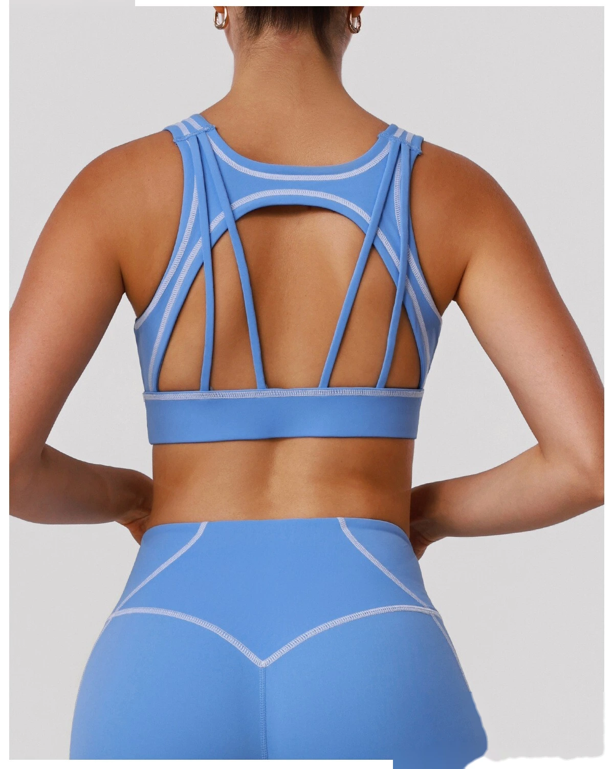 Custom Color Block Yoga Sports Bra - Shockproof Cutout Open Back Padded Workout Tank Top detail