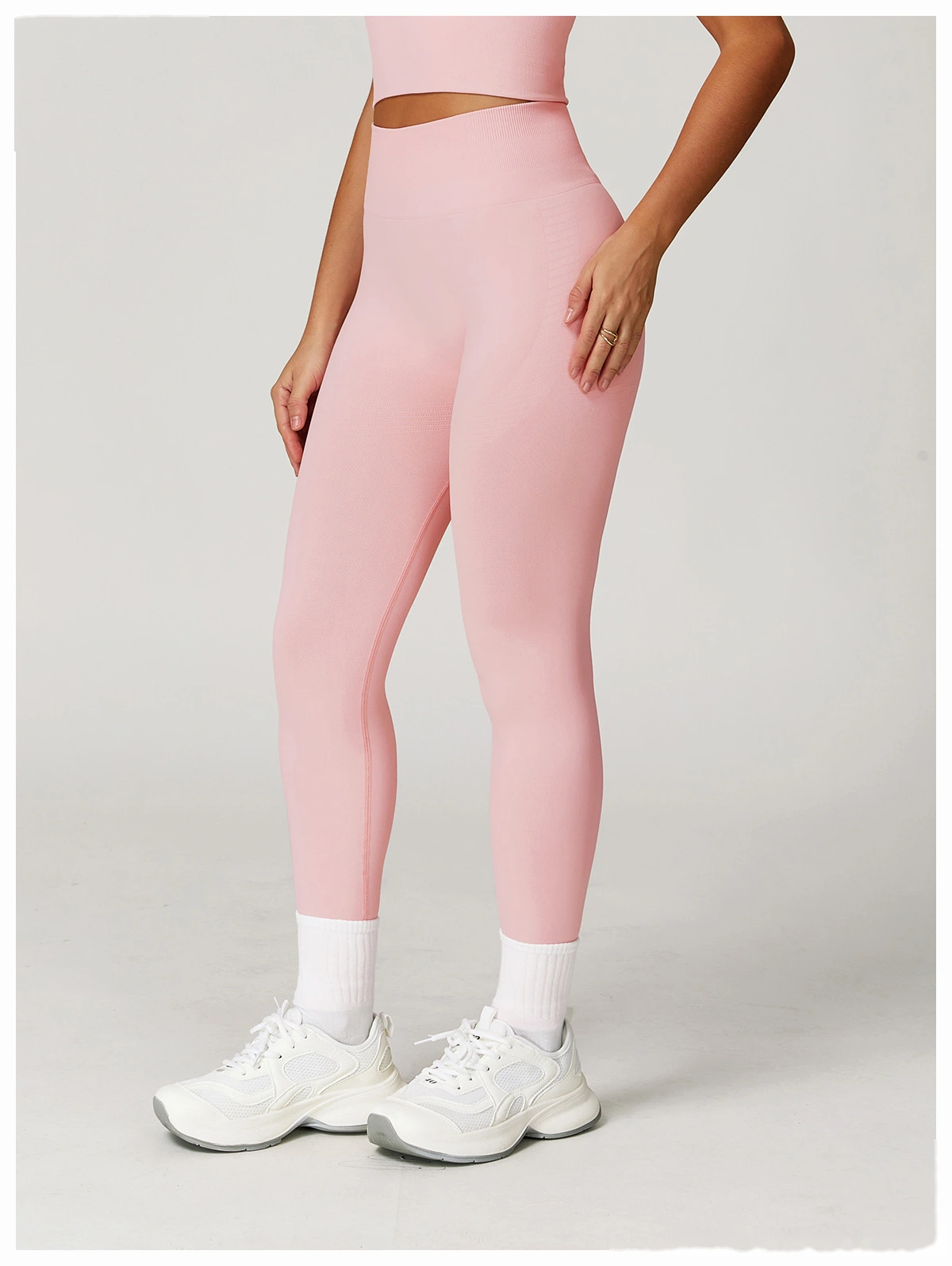 Custom EU/US High-Waisted Yoga Pants - Seamless Butt-Lifting Ribbed Waist Tummy-Control Leggings for Running Gym detail