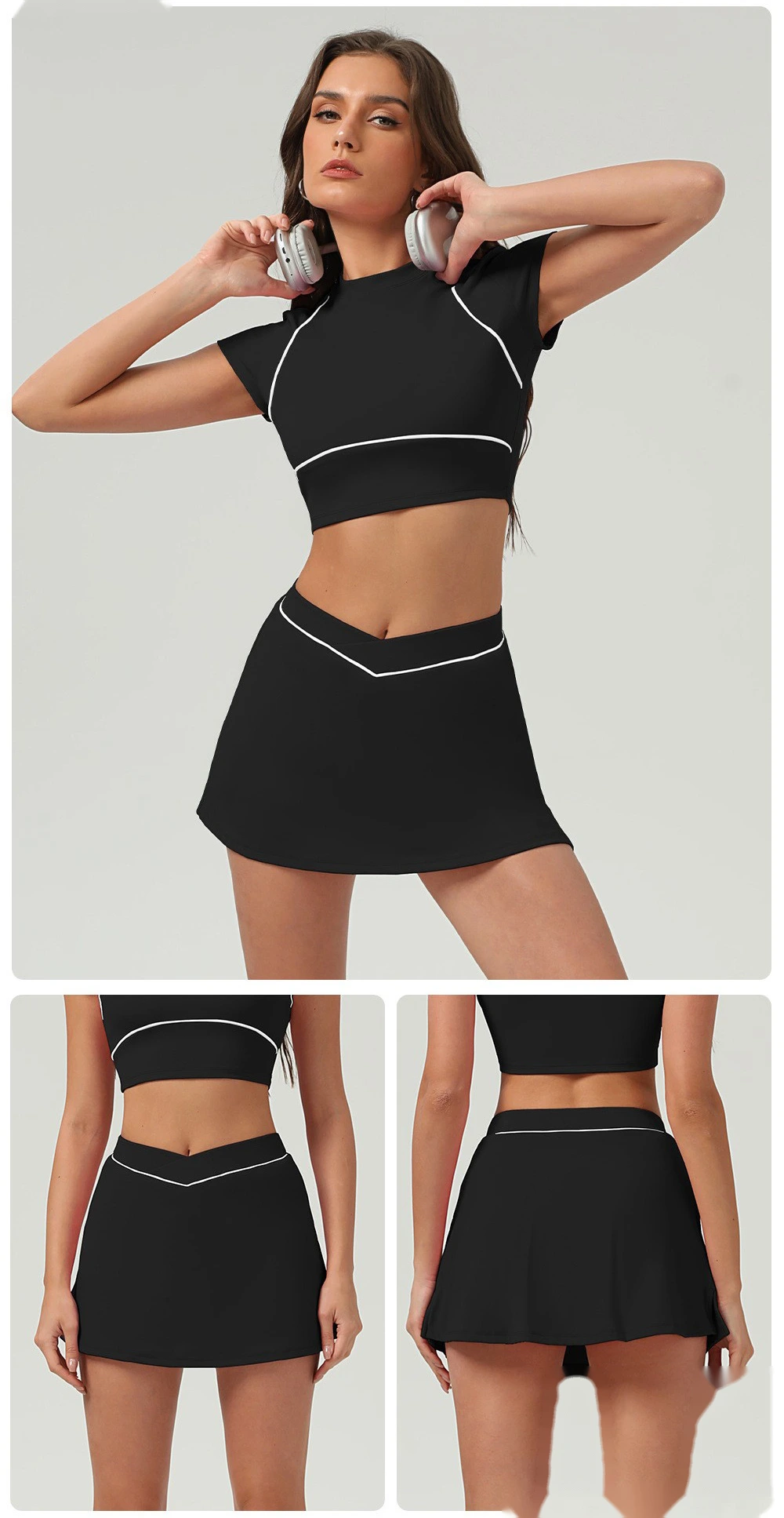 Customized running skirt with slim hips and crossed waist yoga skirt and tennis skirt. detail