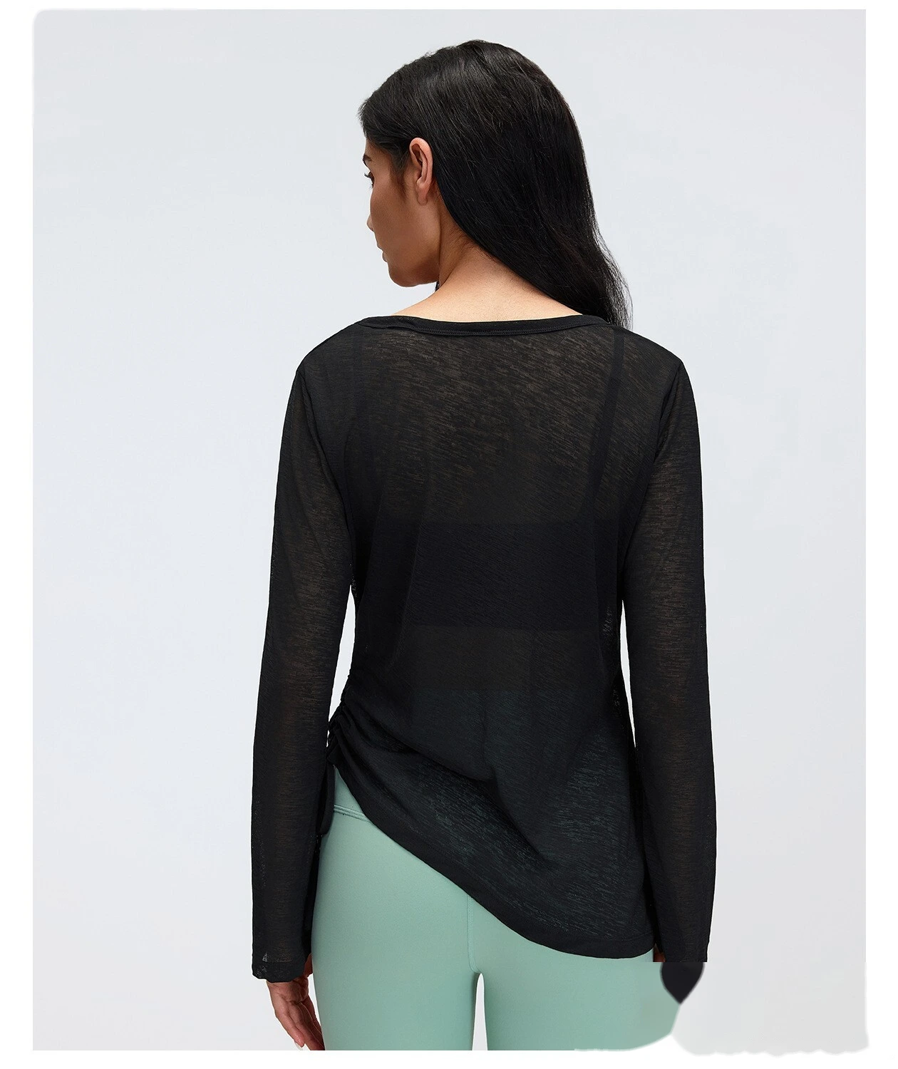 Women’s V-Neck Long Sleeve Yoga Shirt Drawstring Waist Slim Fit Casual Sports Tee Loose Cover Up detail