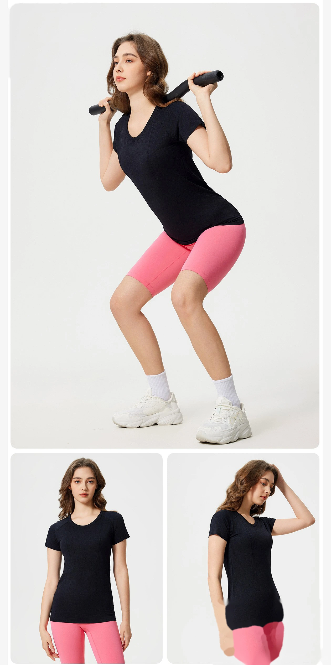 New ladies short-sleeved T-shirt running fitness shirt slim breathable yoga short sleeves detail