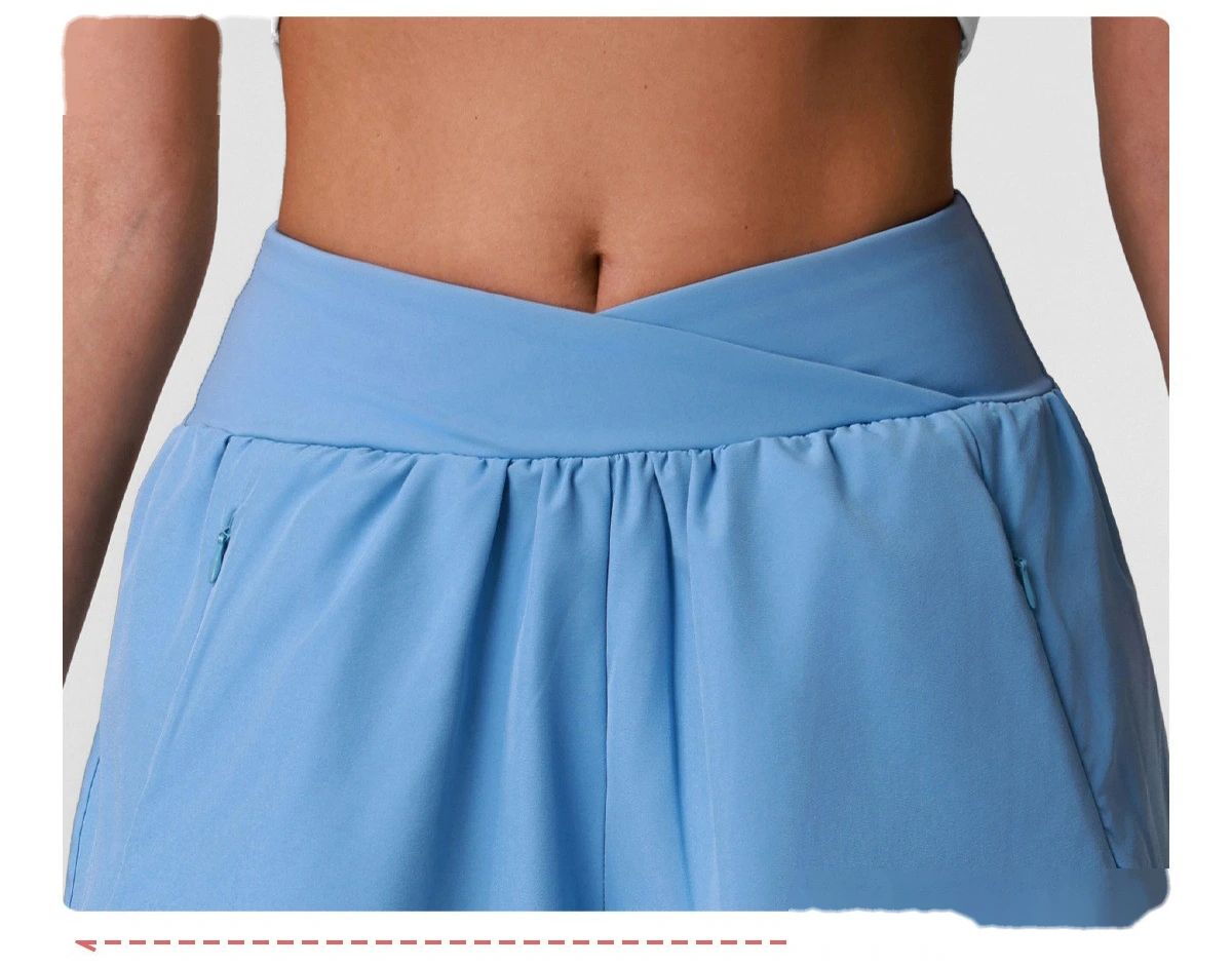 Summer Breathable Quick Dry Sports Yoga Shorts, Cross Waist Loose Casual Training Running Fitness Shorts detail