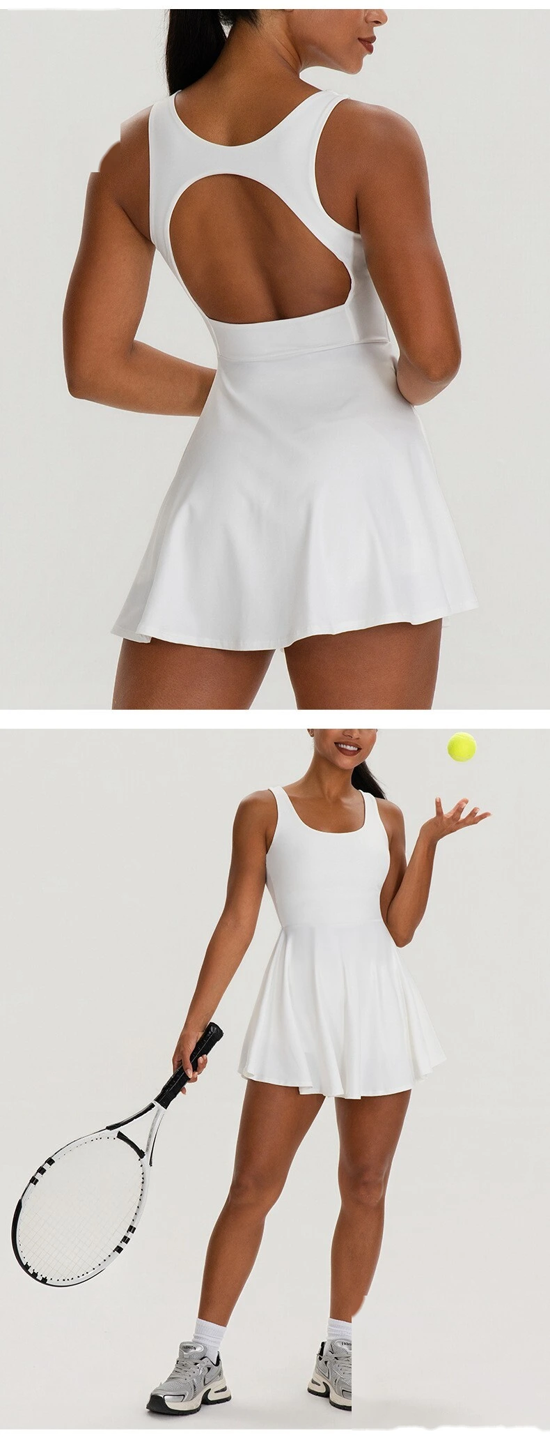 Custom Women's Tennis Sports Dress with Built-in Bra, One Piece Short Dress for Fitness Running Yoga Outdoor Activity detail