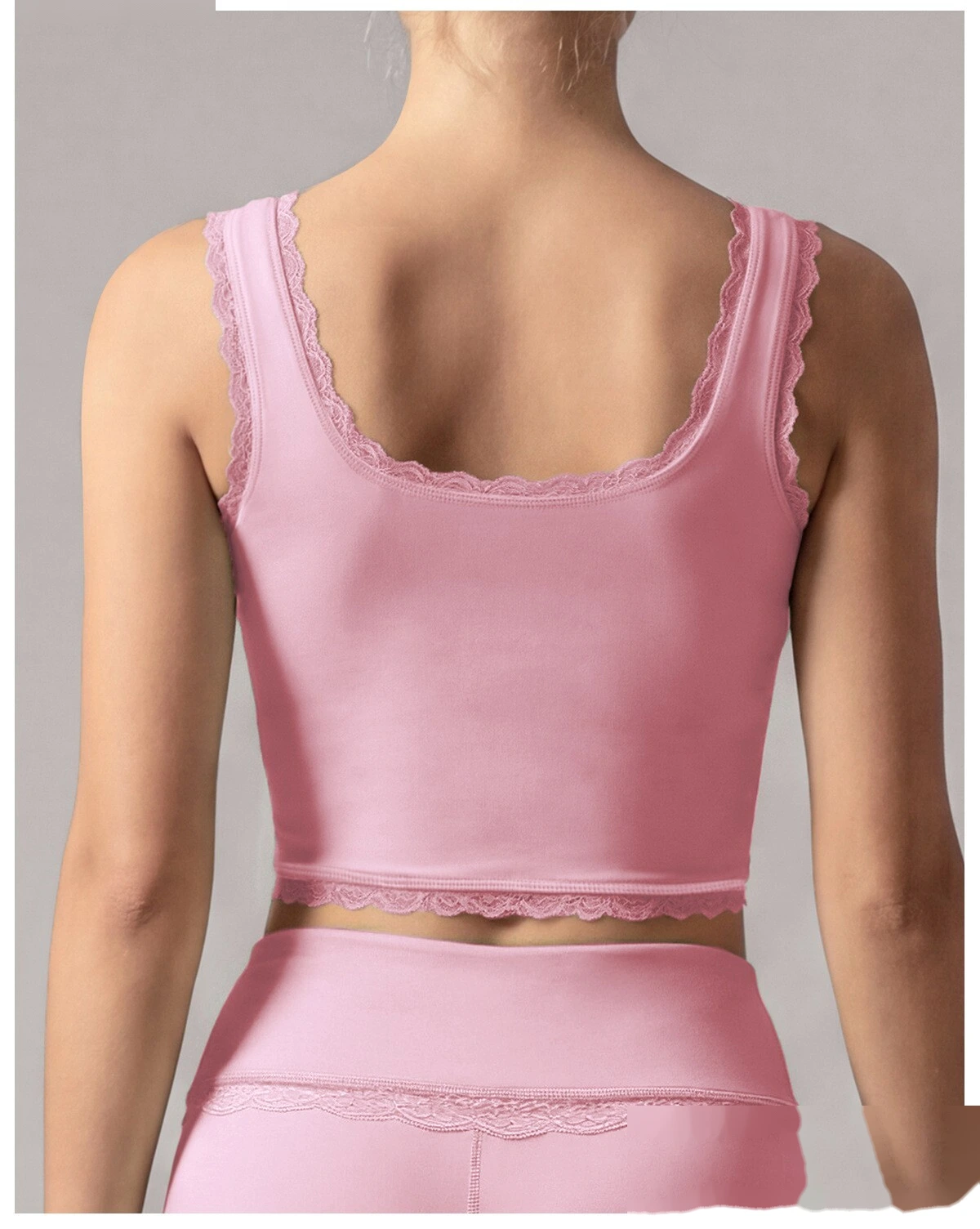 Women Summer Lace Trim Workout Top, Stretch Anti-Sagging Athletic Cami, Breathable Gym Vest for Daily Exercise detail