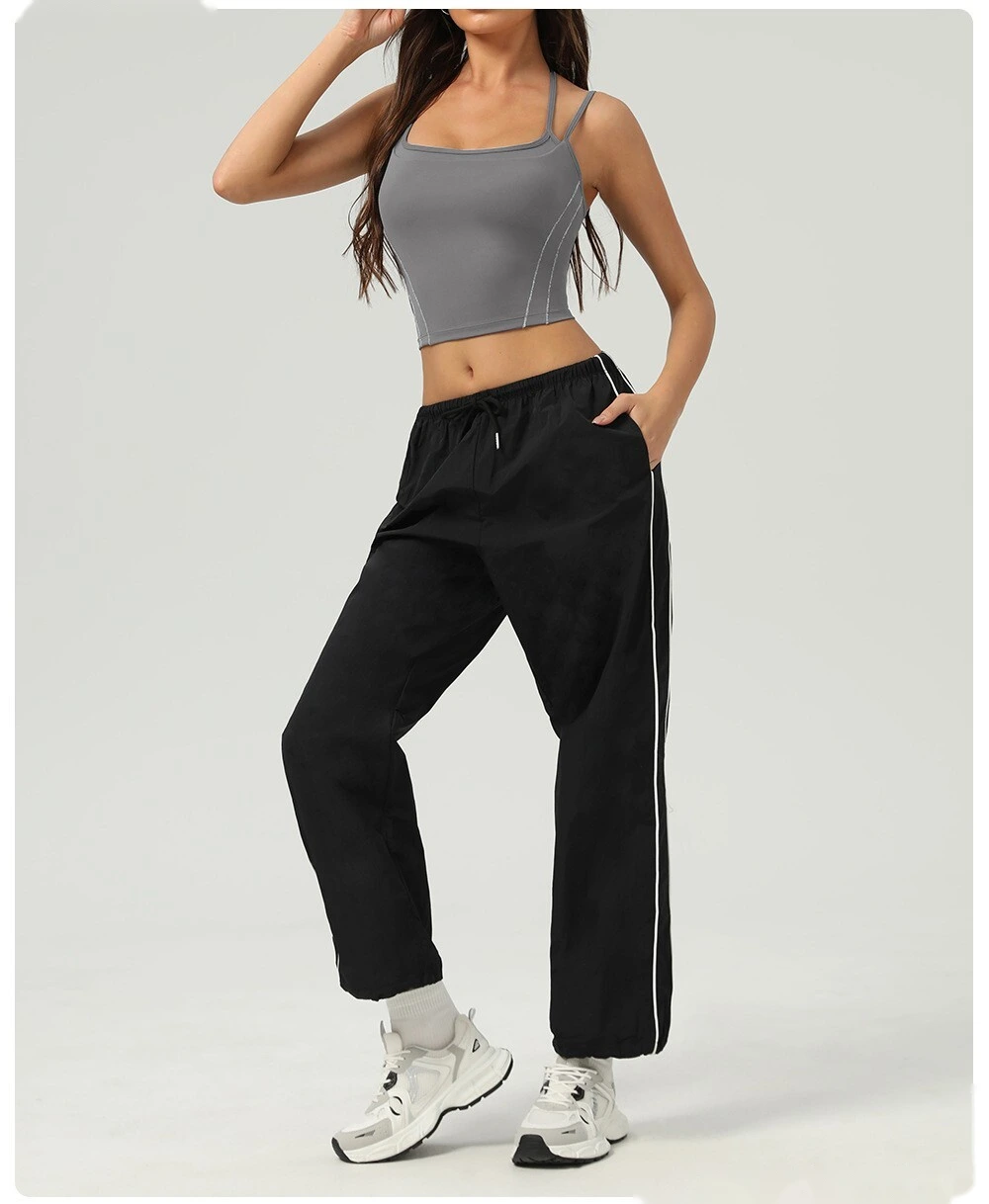Customized nude contrast top tight waist outdoor sports bra women's thin shoulder strap vest suspender bra detail