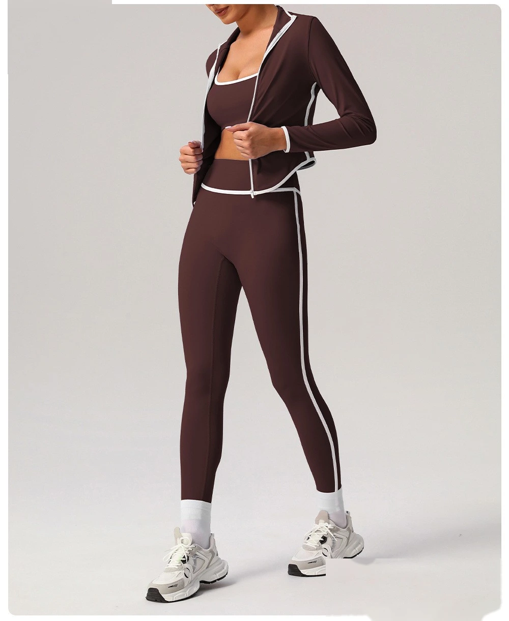 Customize nude contrast high waist yoga pants, run and exercise, and wear tight hip-lifting sports pants detail