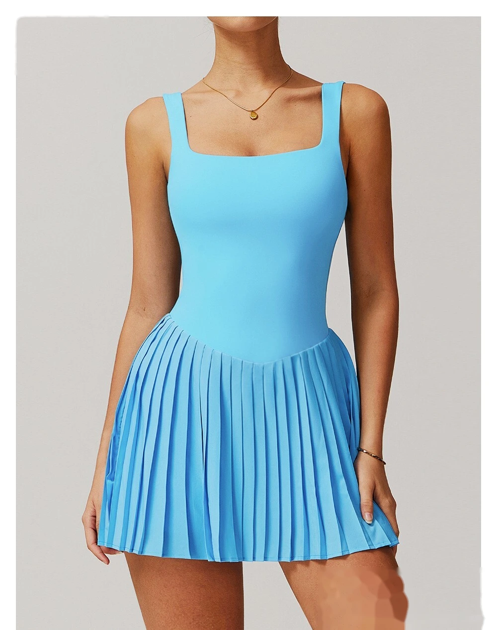 Fake two-piece tennis skirt bottoming anti-exposure fitness pocket pleated skirt sports dress detail