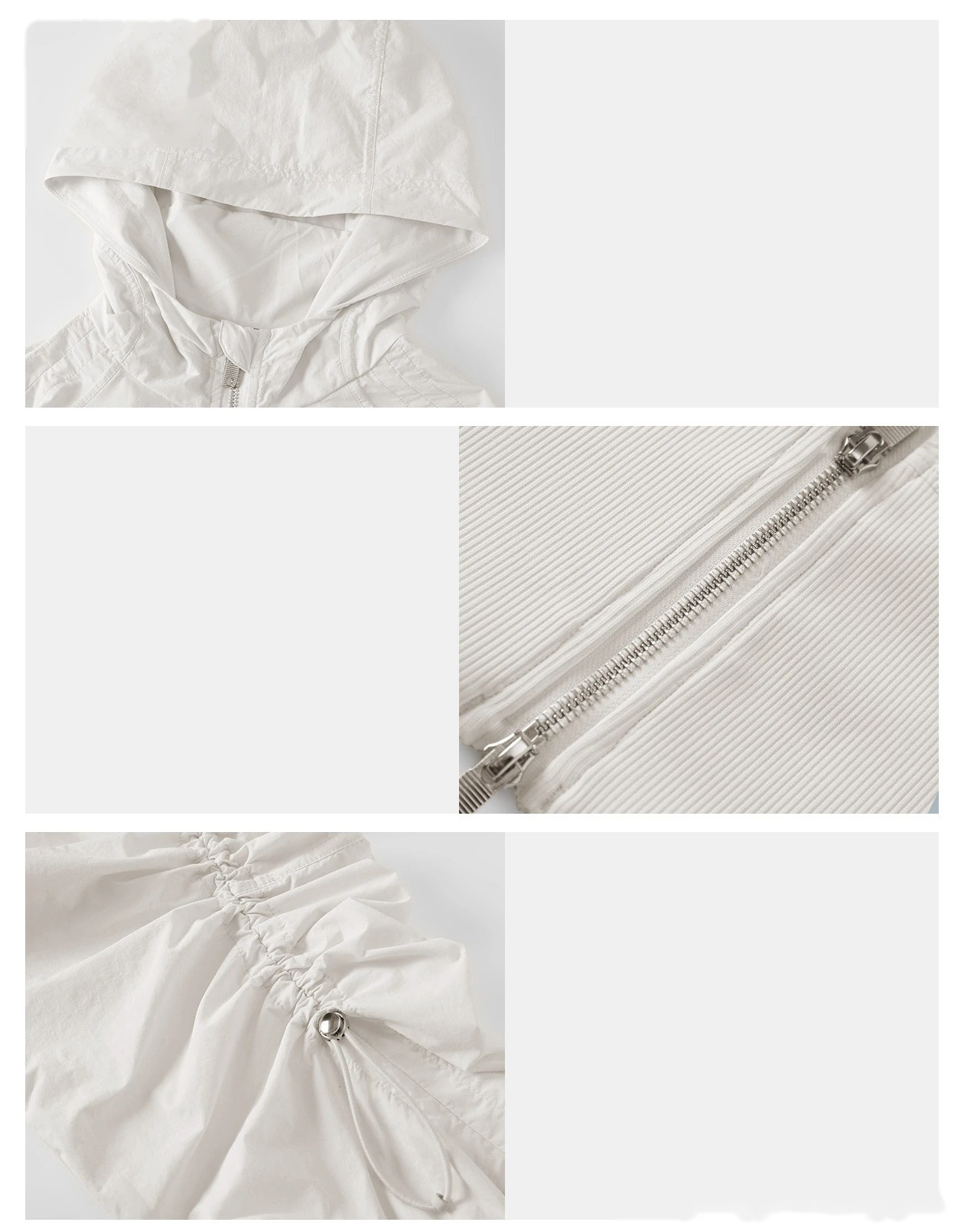 Bulk Custom Cropped Windproof Jacket - Women's Ruched Waist Slimming Hooded Zip-Up Casual Coat detail
