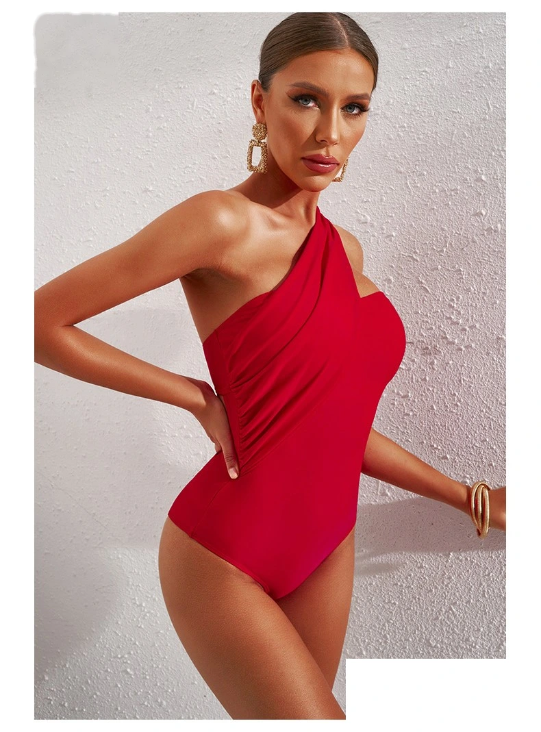 Women one piece swimsuits one shoulder hollow out back swimwear detail
