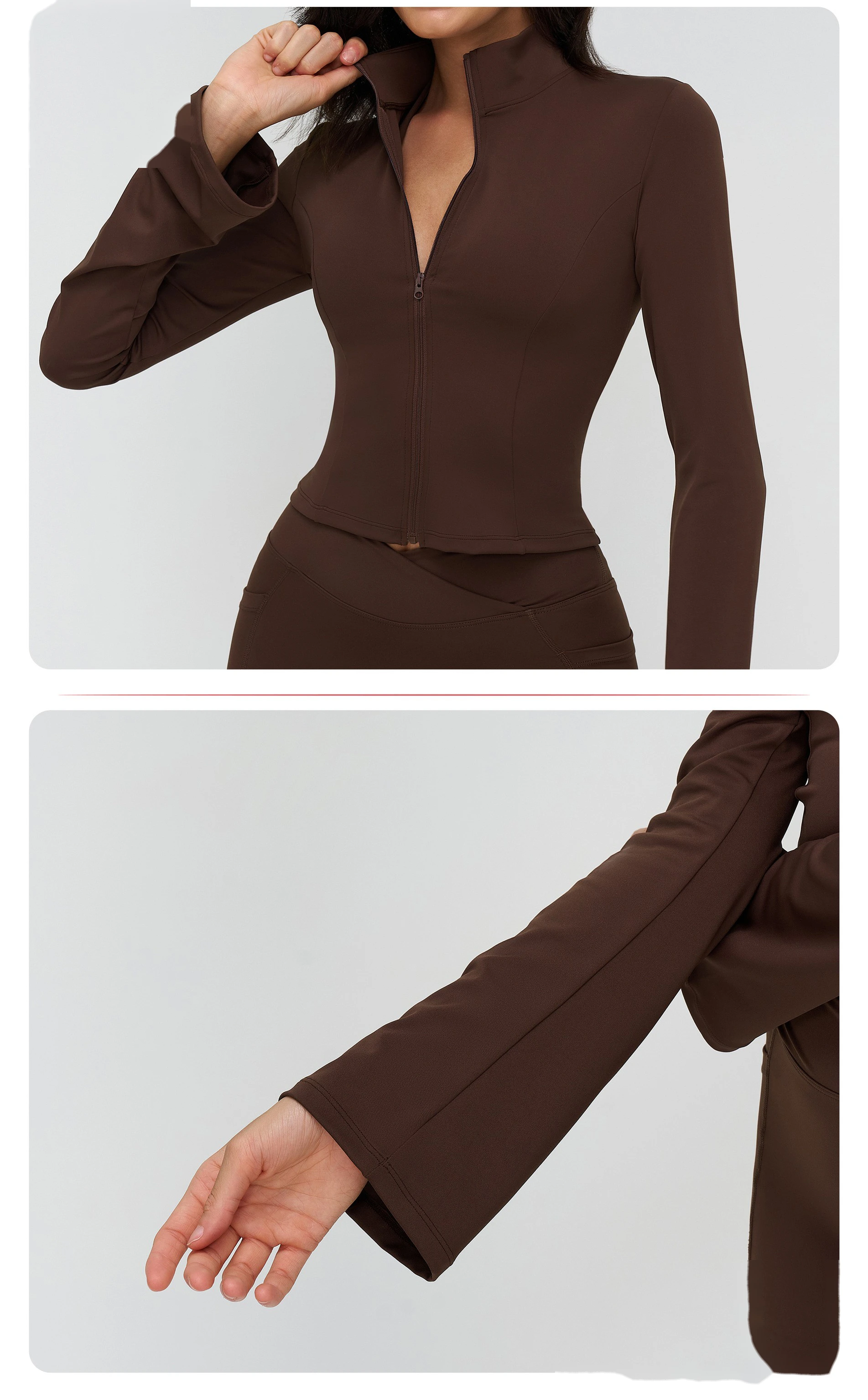 Custom Stand Collar Zip-Up Flare Sleeve Jacket - Outdoor Yoga Running Sports Coat detail