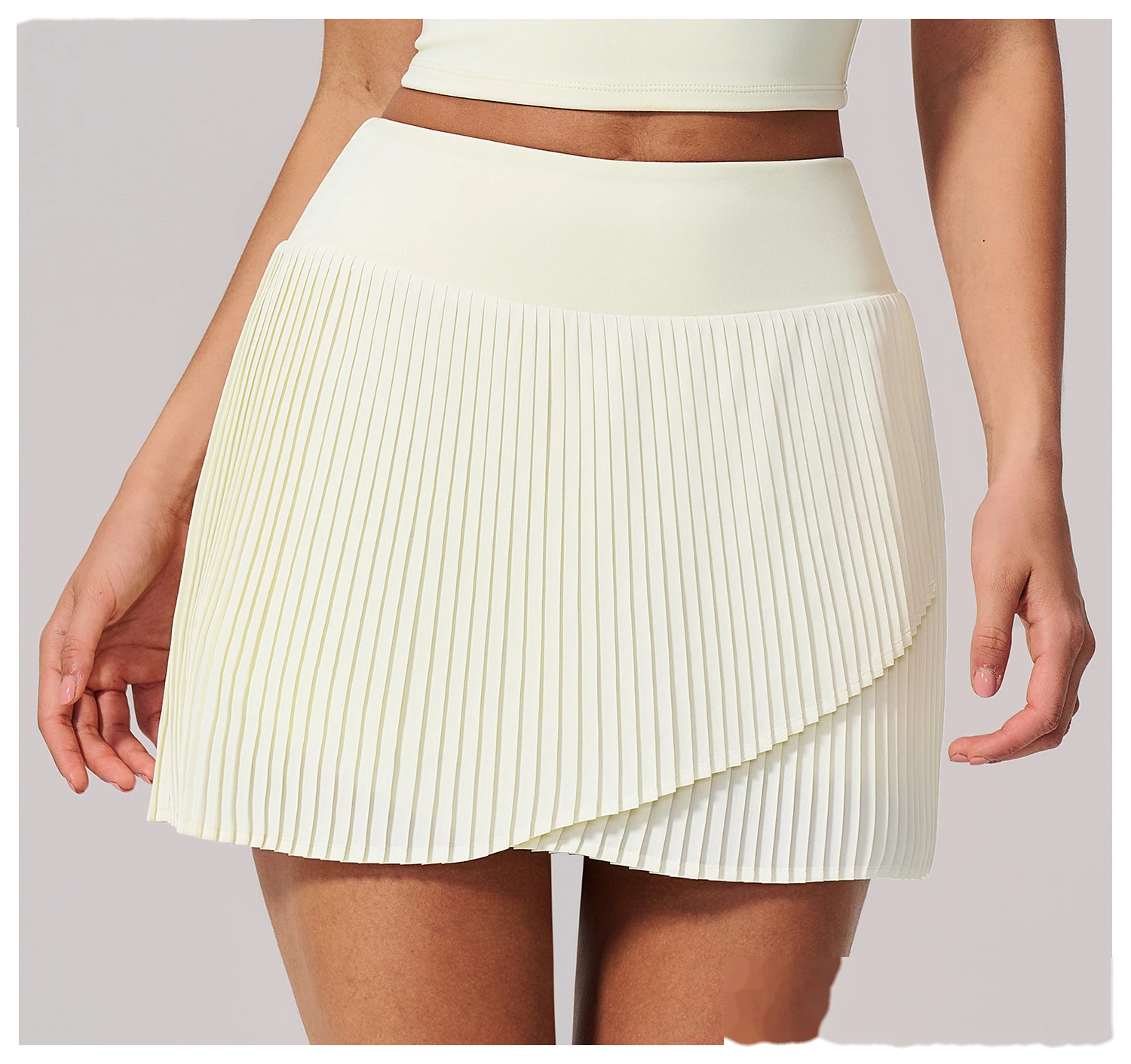Women Summer Activewear Suit, Stretch Yoga Top + Anti-Exposure Pleated Tennis Skirt, Lightweight Fitness Outfit detail