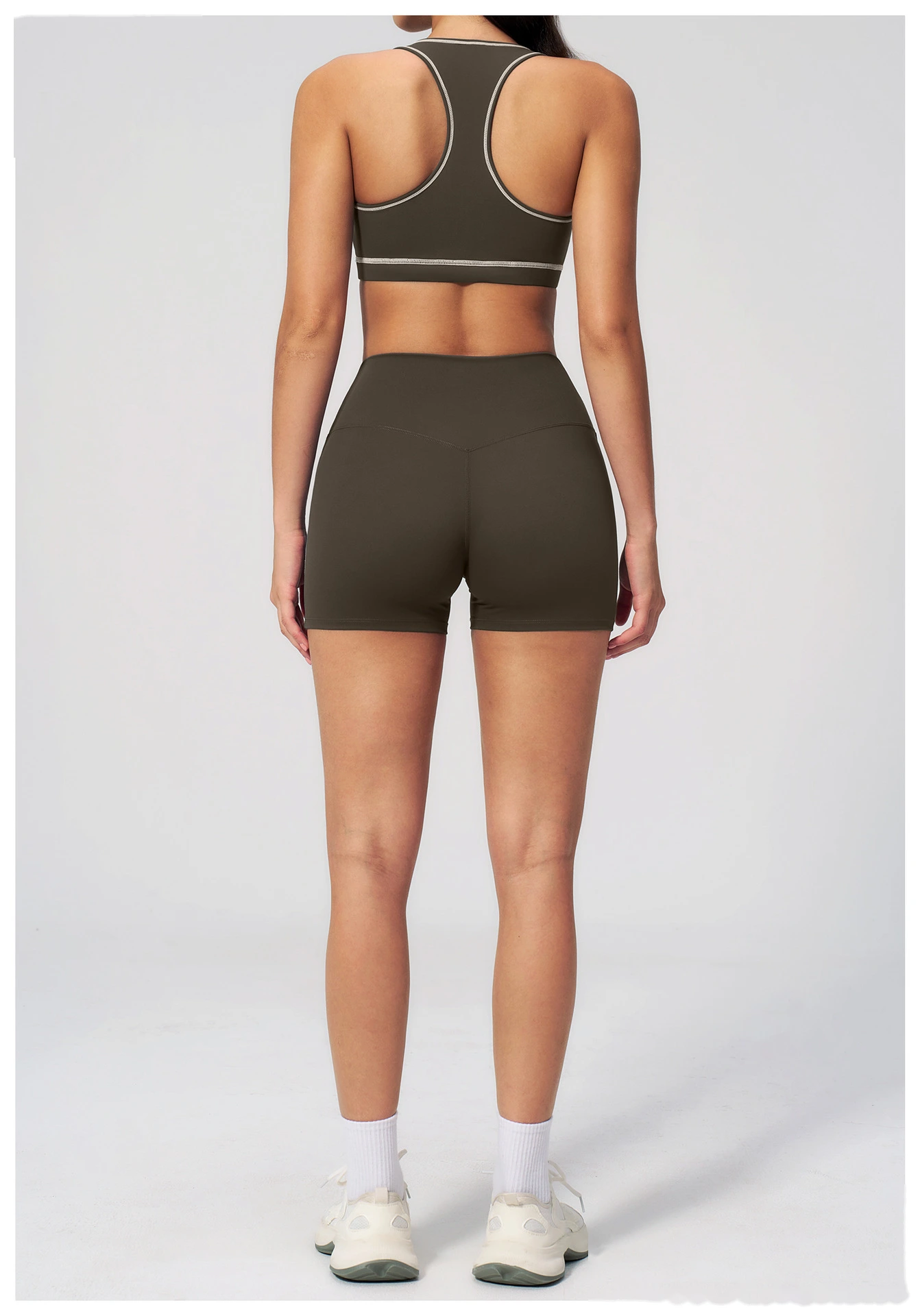 European American Style Color Block Yoga Bra & Hip Lifting Shorts Set, Women 2 Piece Fitness Activewear detail