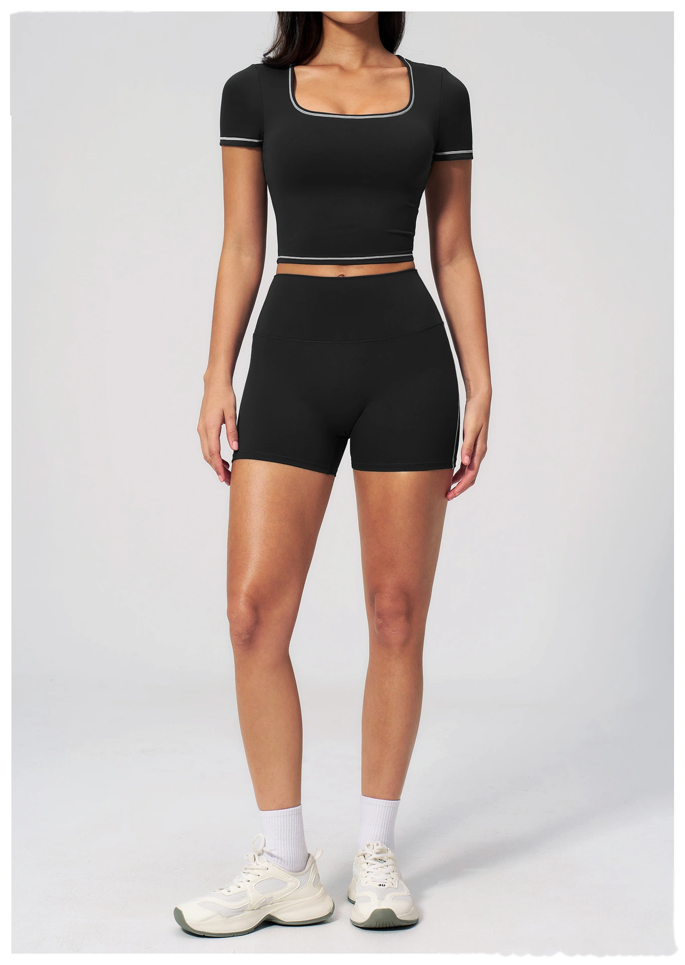 Women's Yoga Short Sleeve Top, Skinny Crop Waist Color Block Outdoor Quick Dry Running Fitness Sports Tee detail