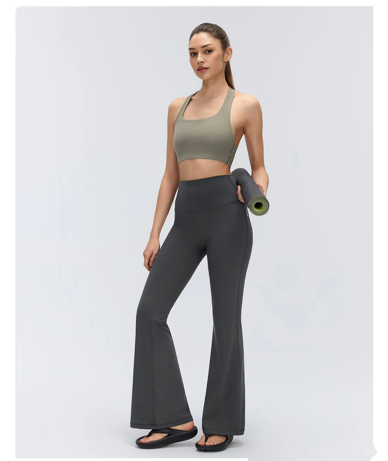 Custom High Waist Micro Flare Yoga Leggings Tummy Control Butt Lifting Slim High Stretch Workout Pants detail