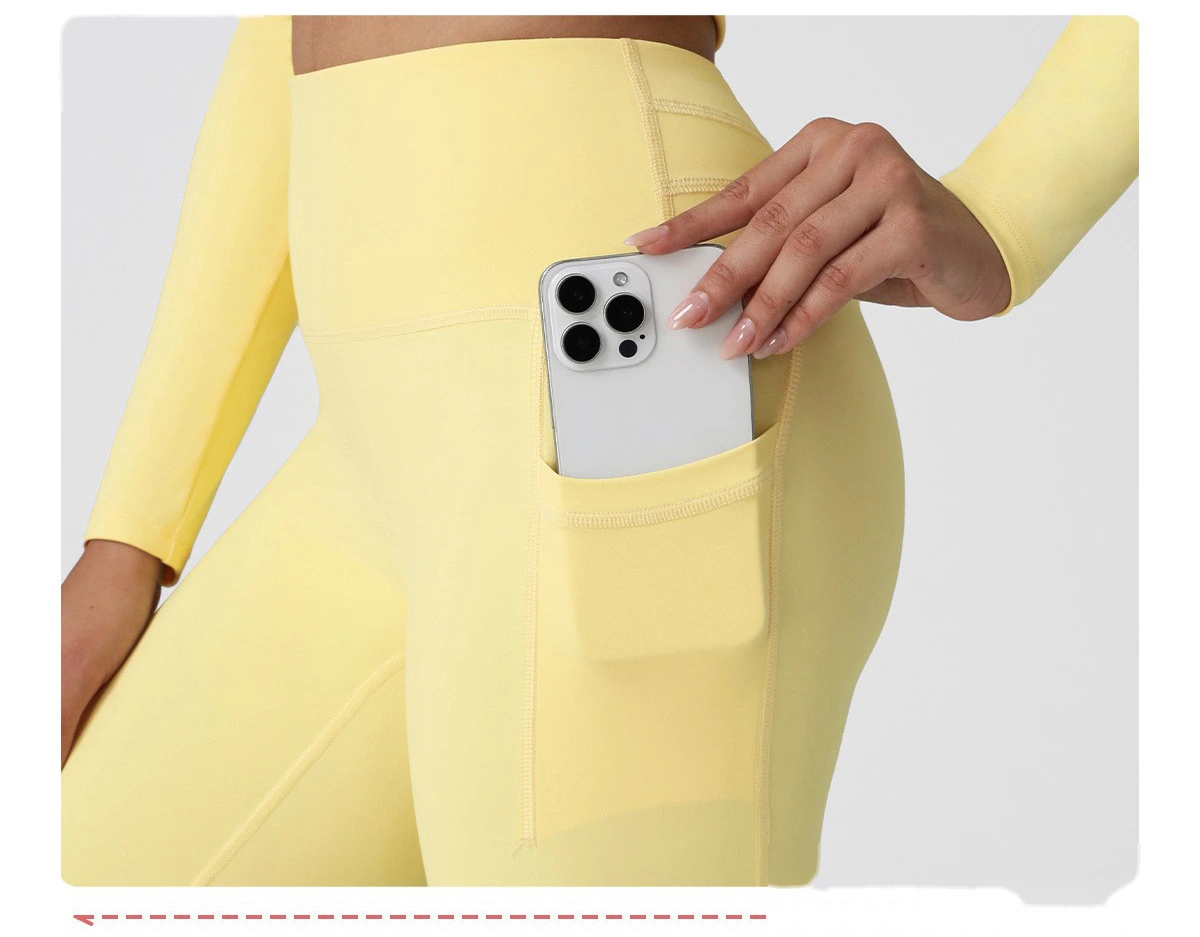 Customized fashion tight-fitting high-elastic slim side pocket sports yoga fitness pants detail