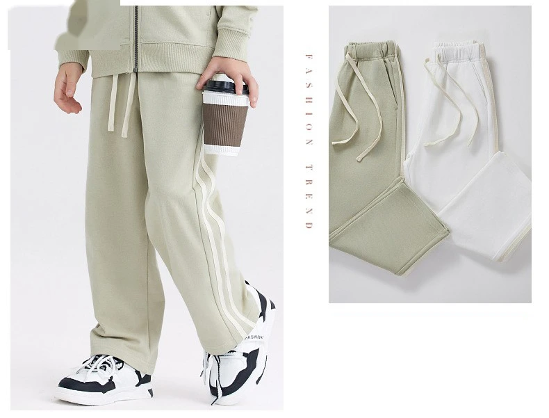 Customized cotton terry two-bar sweatpants for boys and girls children's loose casual pants detail