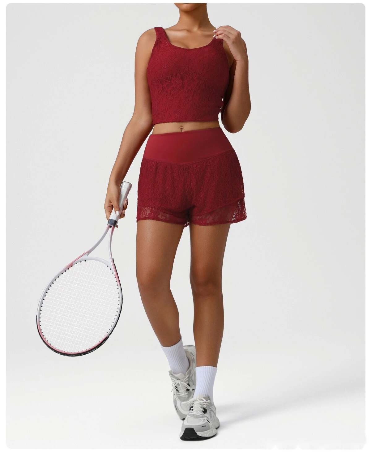 Custom-made nude sexy lace sleeveless sports shirt new dance training fitness camisole women detail