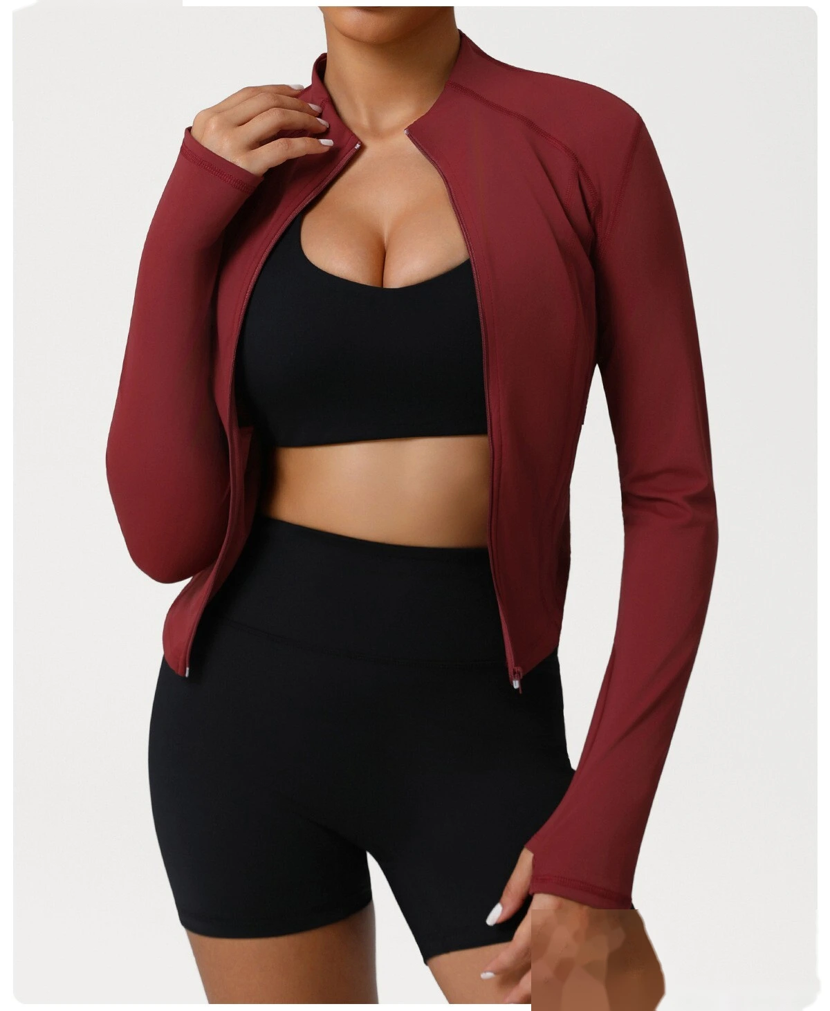 Custom autumn and winter Europe and the United States tight-fitting yoga fitness jacket women. detail