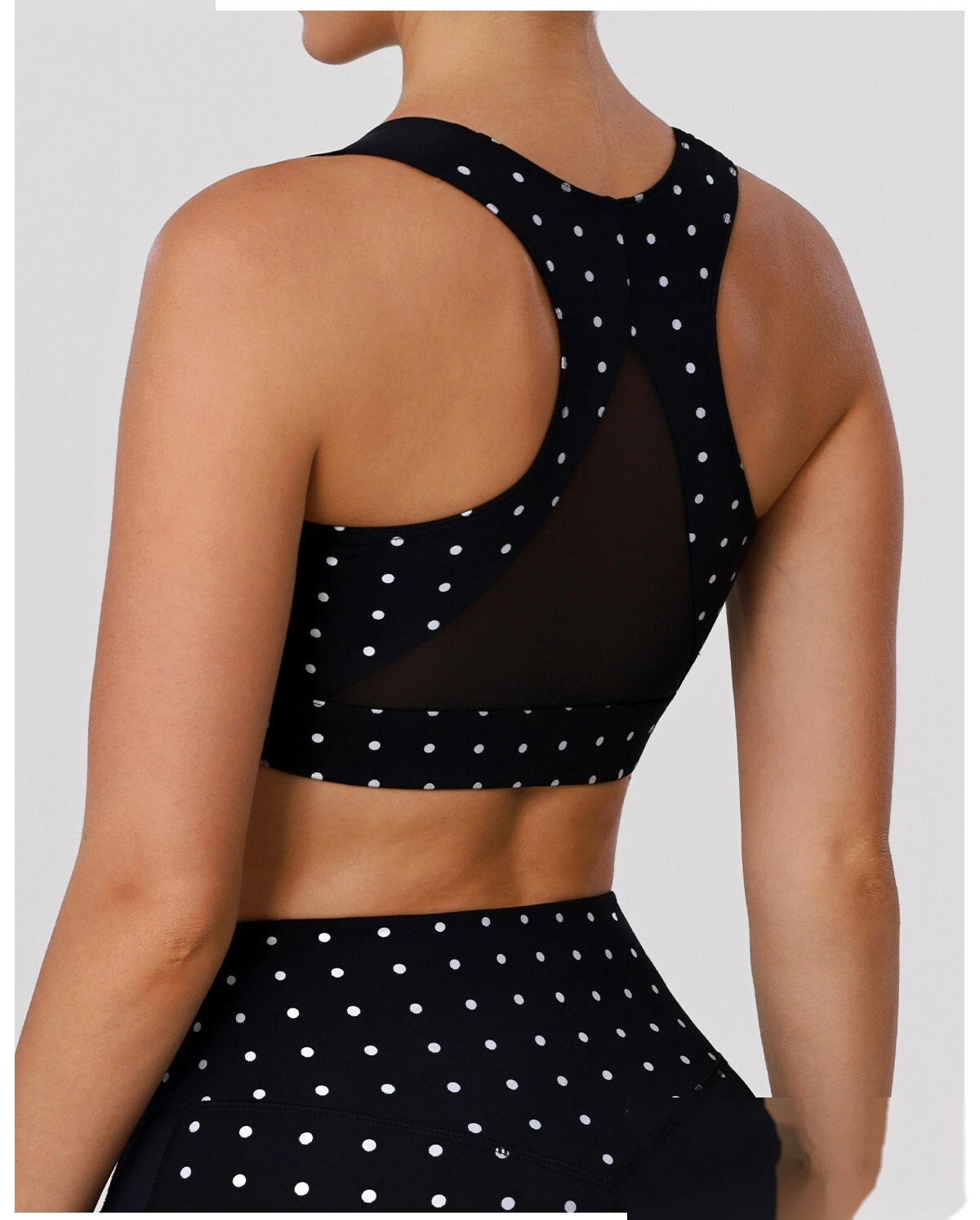 Bulk Custom Polka Dot Activewear Set - Open Back Bra & High-Waisted Tummy Control Yoga Pants detail