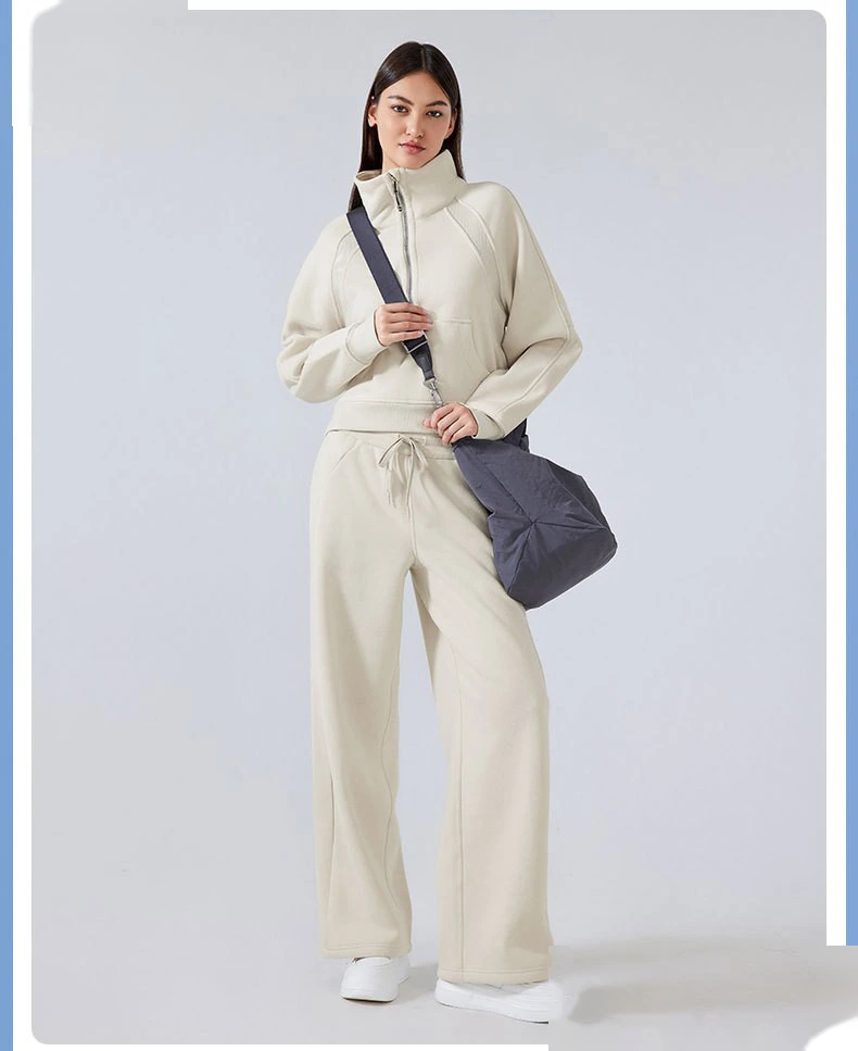 Custom-made semi-zipper high stand-up collar pullover sweater for women's warm fleece thickening in autumn and winter detail