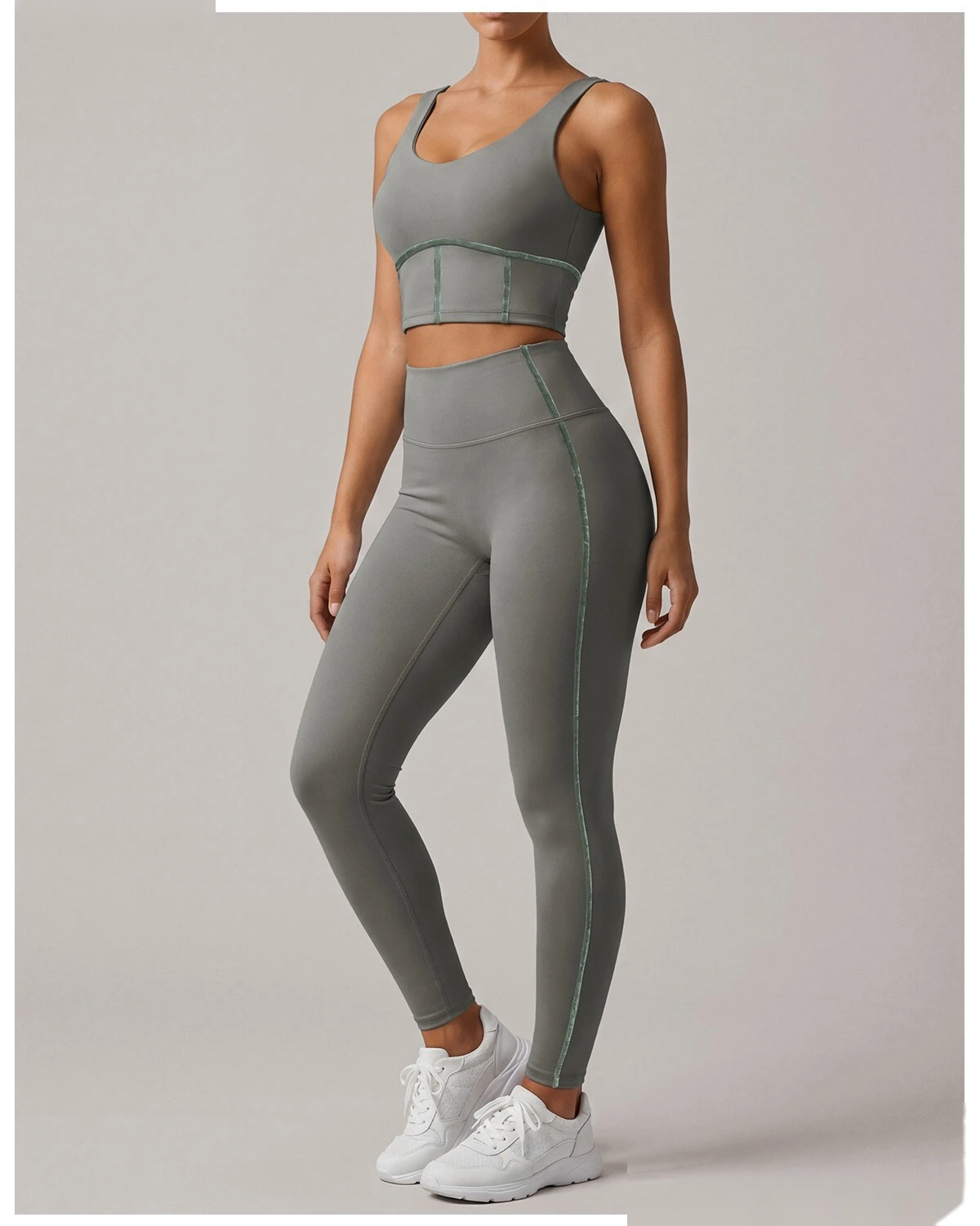 Women High Intensity Sports Outfit, Shockproof Tank Bra + High Waist Slim Training Pants Quick Dry Yoga Set detail