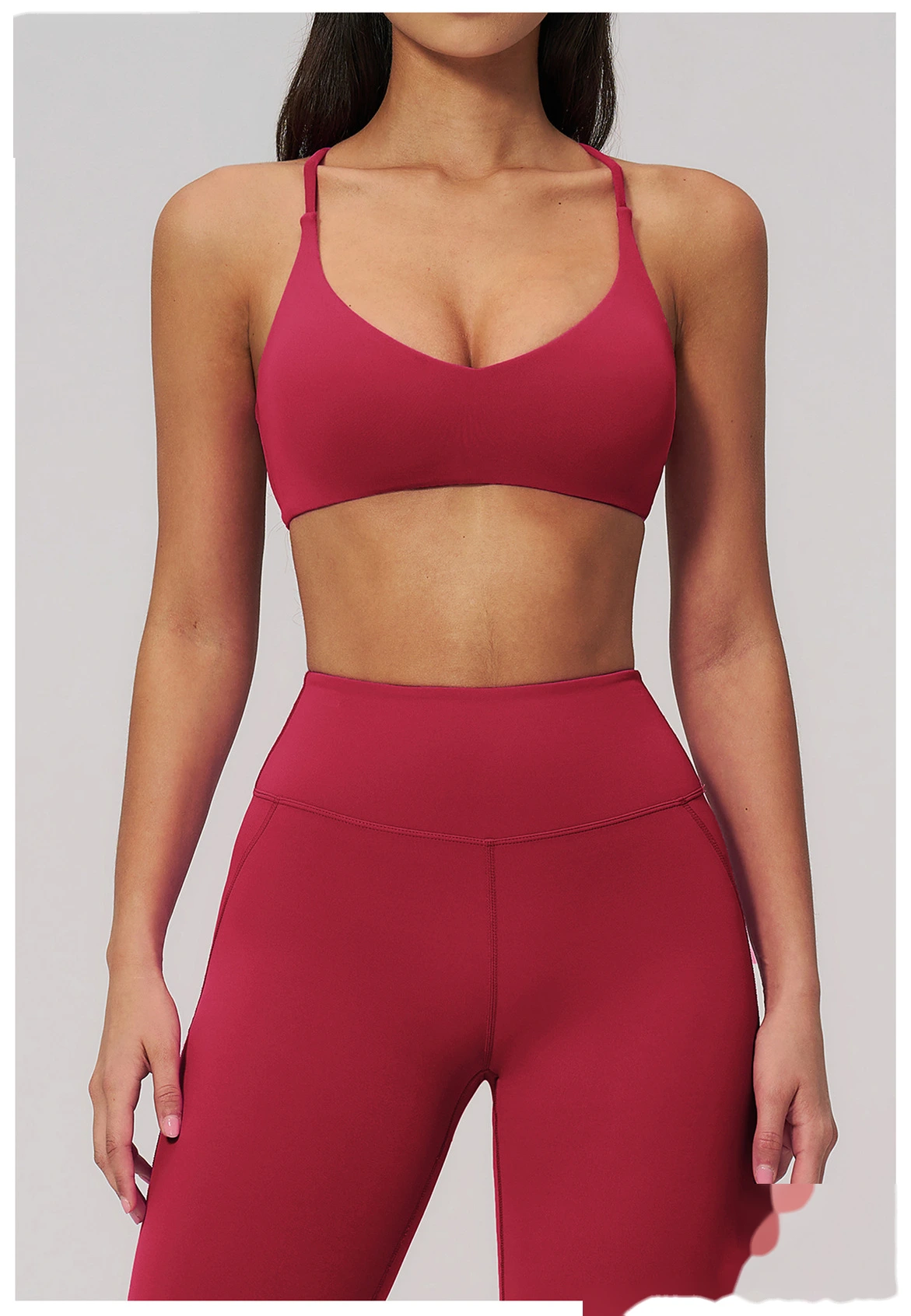 Sports suit women's beautiful back yoga suit tight micro-pull fitness suit detail