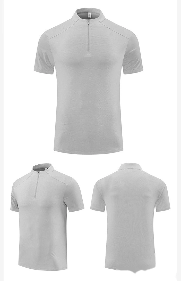 Collar zipper fitness clothes loose leisure running training exercise short sleeve quick-drying T-shirt male detail