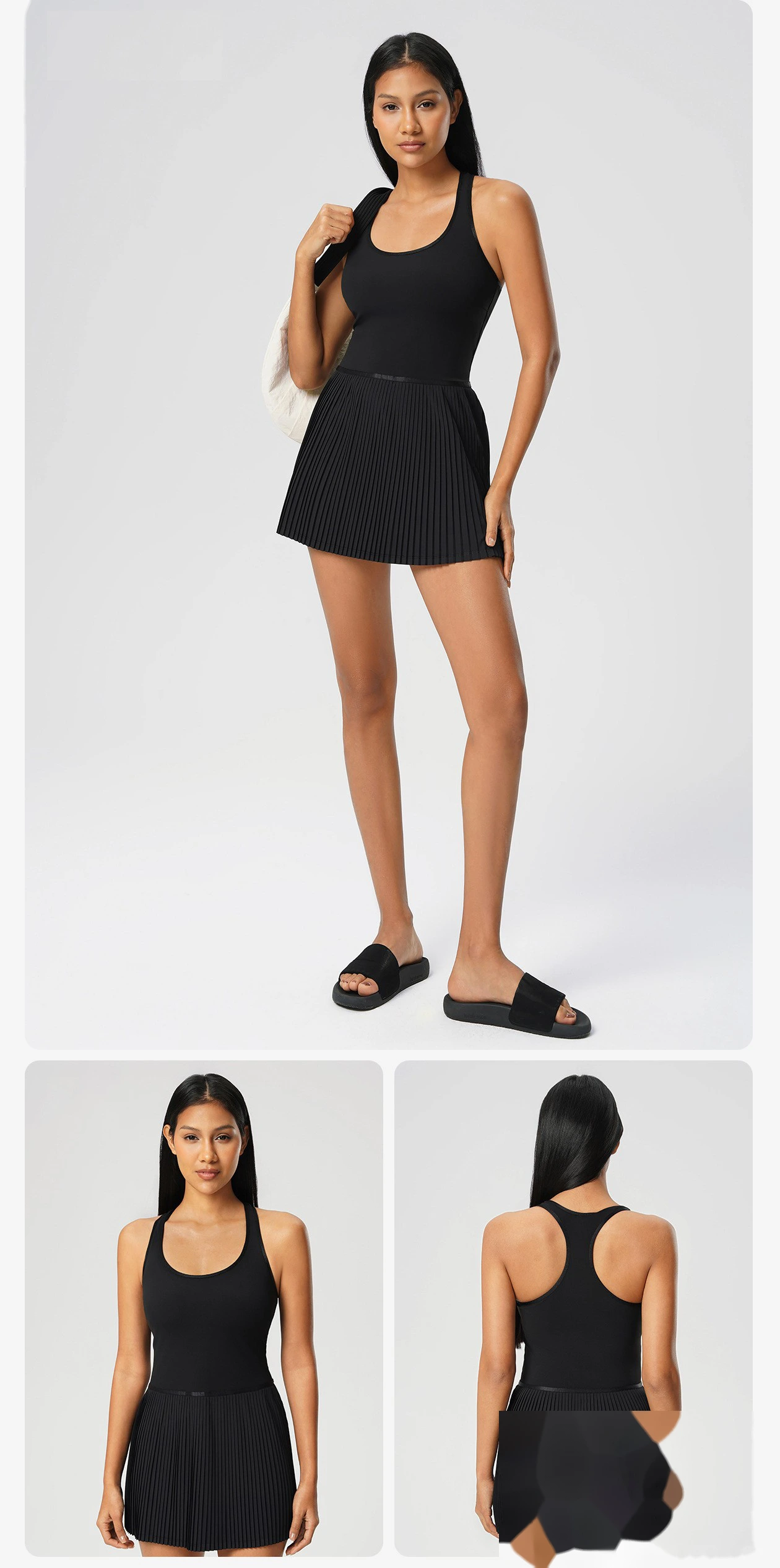 Custom-made beautiful back sports dress with chest pad yoga vest skirt cool breathable tennis pleated skirt - allni detail