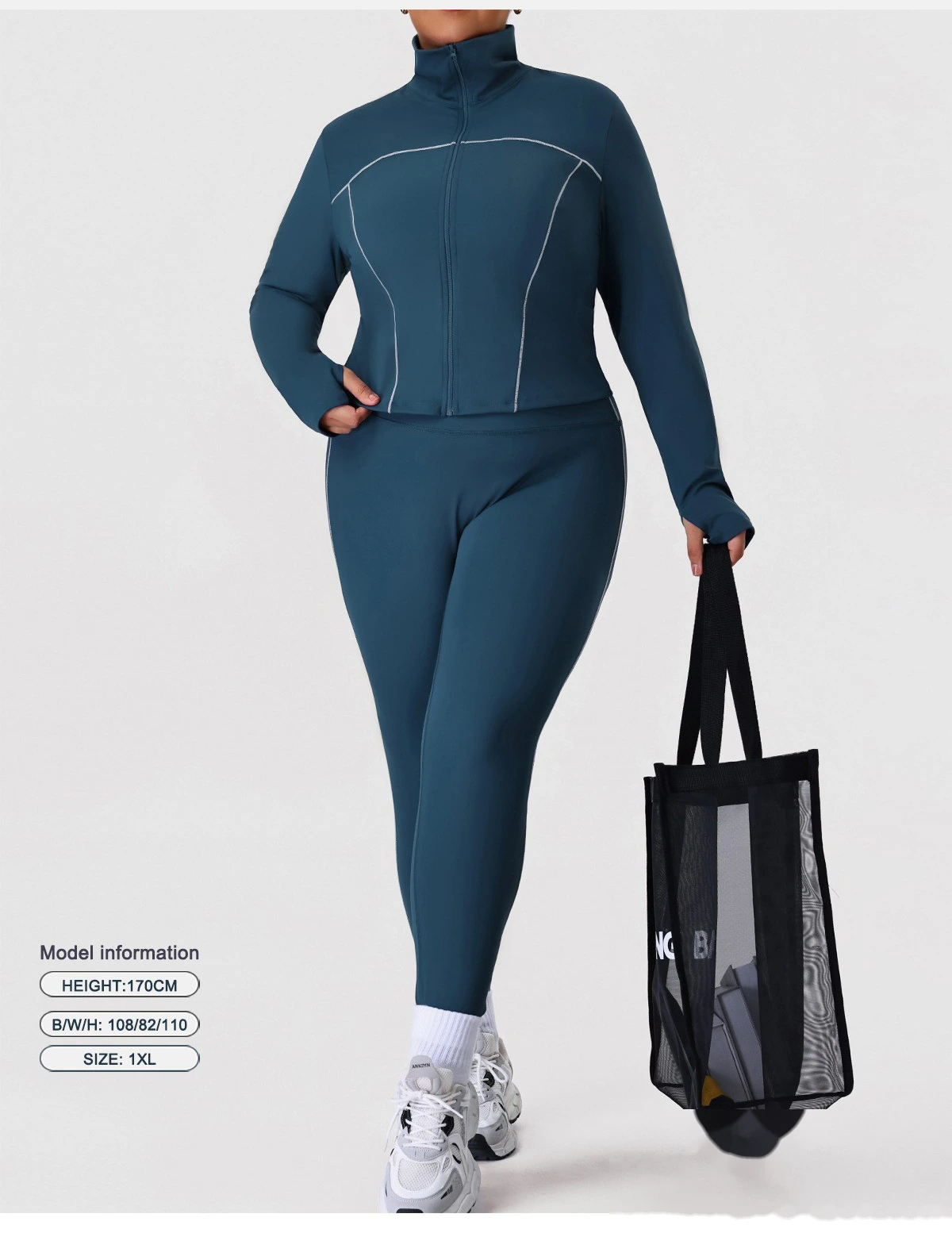 Custom Plus Size Slim Yoga Suit - Winter Outdoor Running Workout Jacket & Activewear Set detail