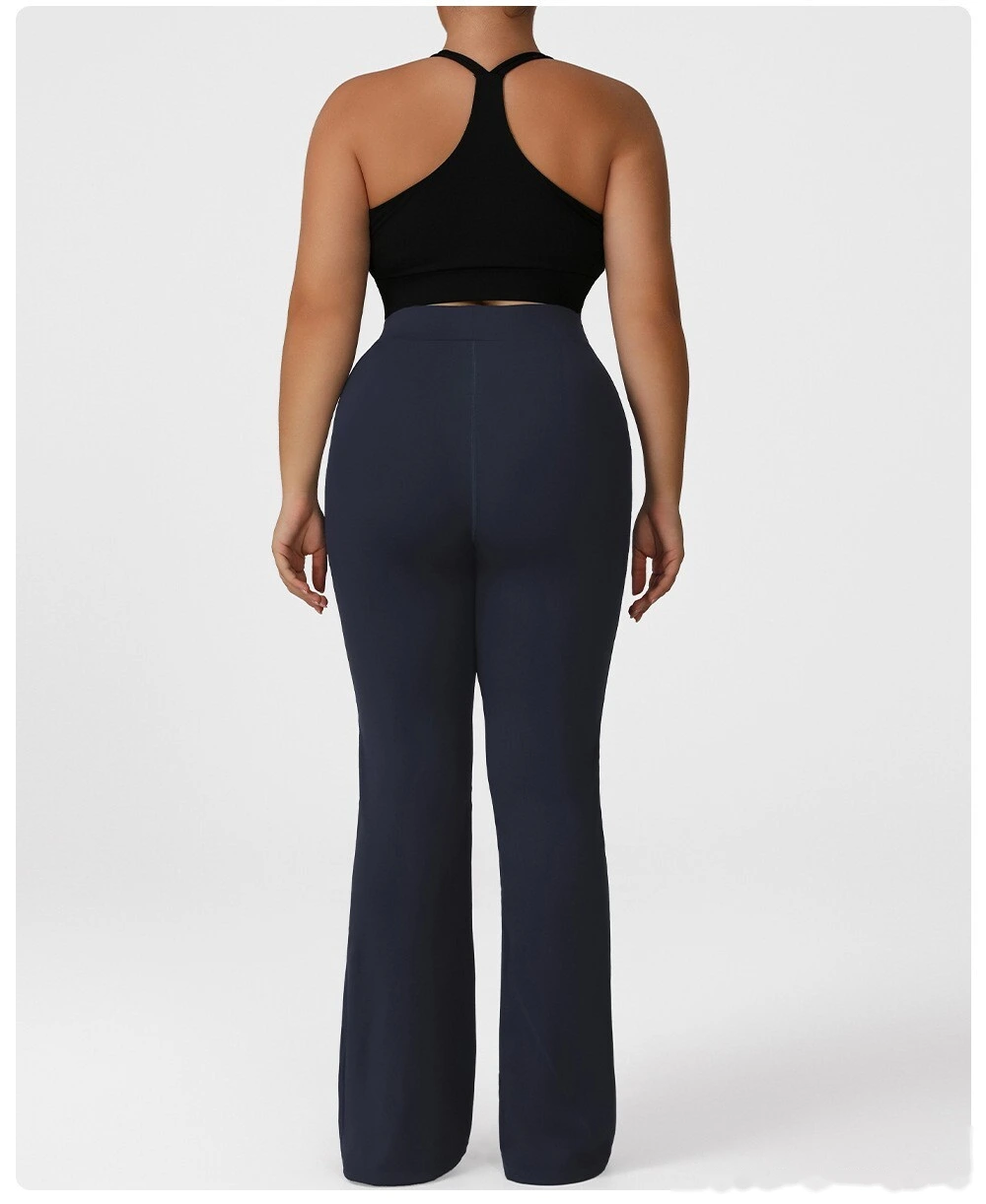 Customized plus-size yoga pants with high waist and hips, slim fit and meat cover, running and fitness bell bottoms. detail