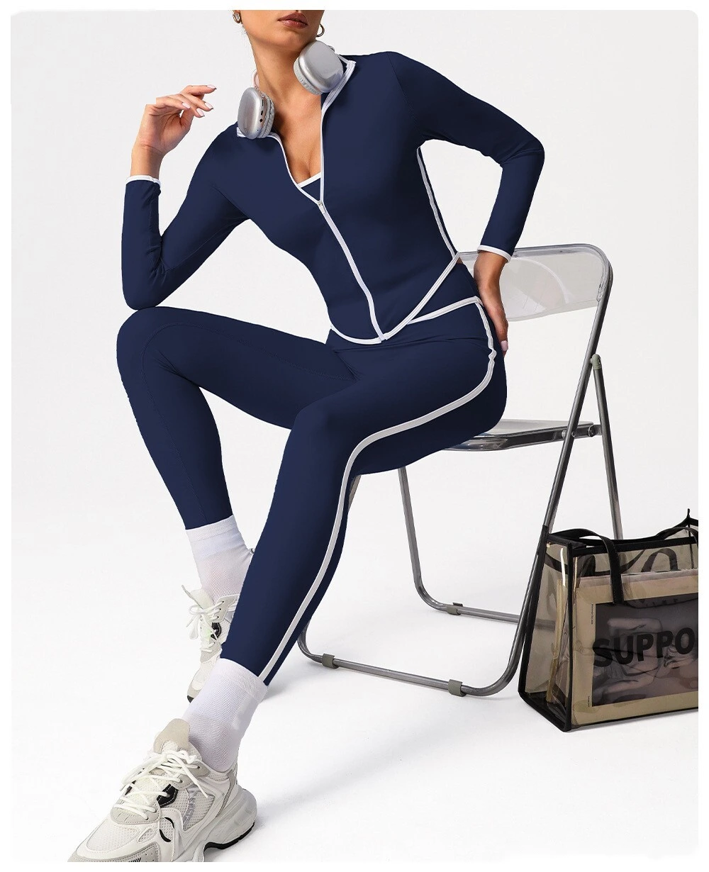 Customize the new contrast zipper yoga clothes women's autumn and winter running fitness coat detail