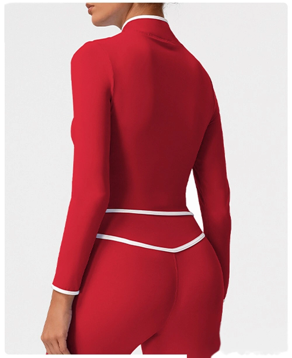Customize the new contrast zipper yoga clothes women's autumn and winter running fitness coat detail