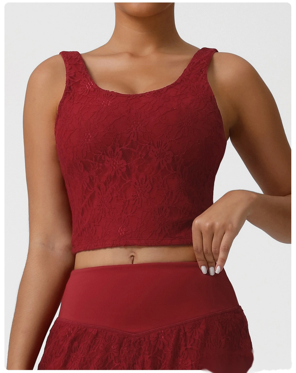 Custom-made nude sexy lace sleeveless sports shirt new dance training fitness camisole women detail