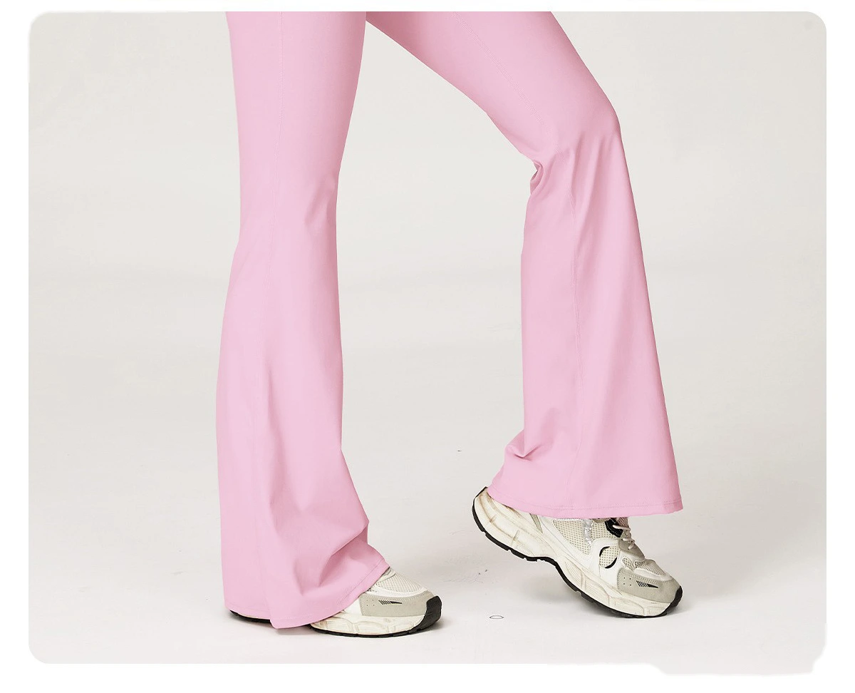 Customized European and American sports pants, high waist, tight body, wide legs and slim trumpet fitness pants. detail