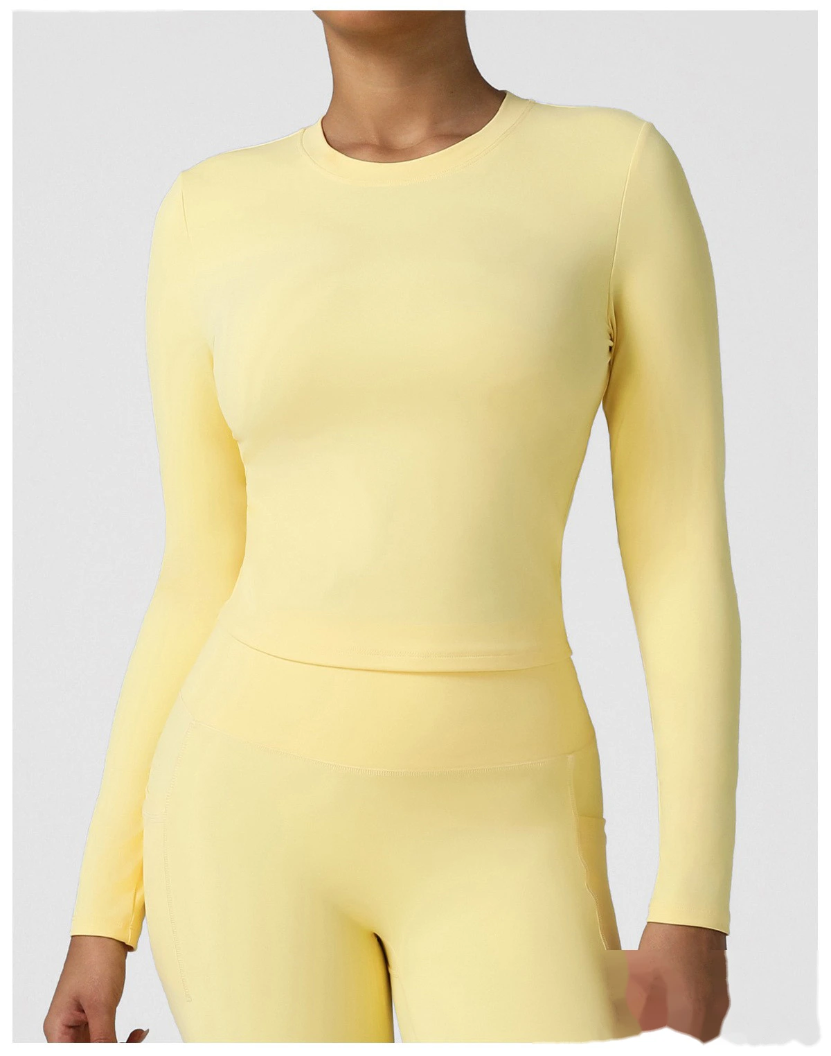 Customized autumn tight high elastic round neck long sleeve T-shirt running outdoor sports yoga top woman detail