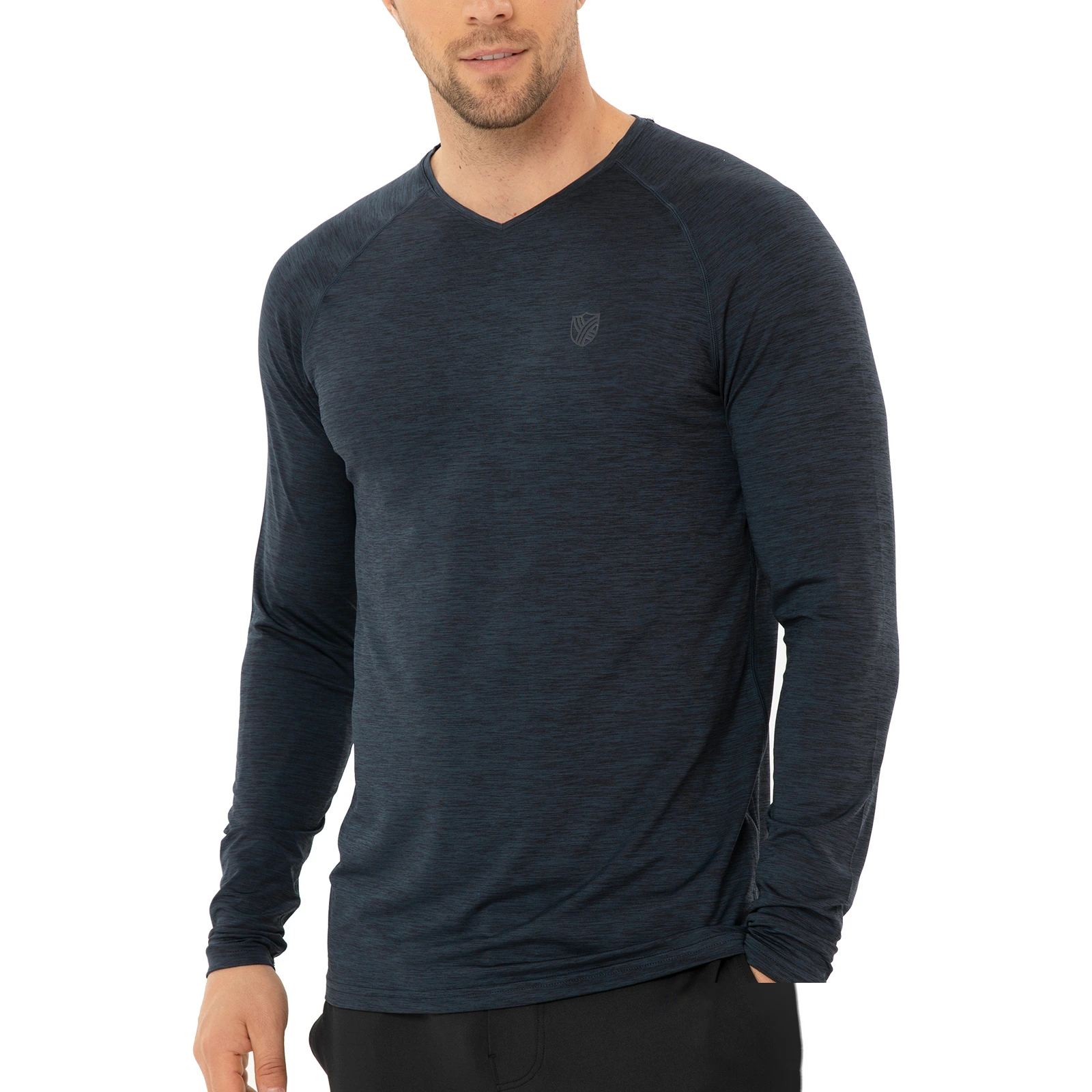 Men's running fitness training UPF outdoor sunscreen quick-drying breathable V-neck long-sleeved T-shirt detail