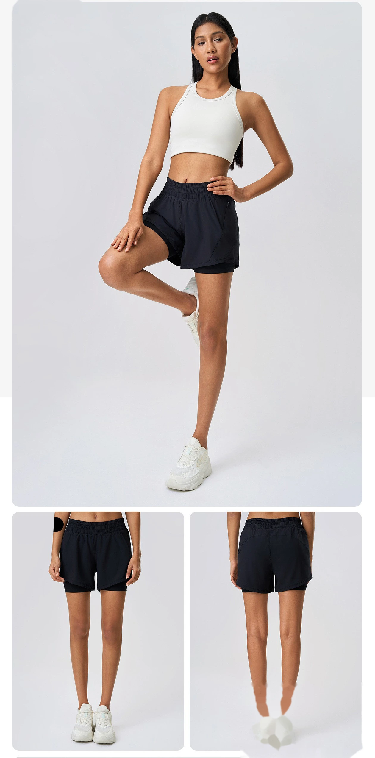 Quick-drying breathable sports shorts female fake two-piece anti-exposure high waist training yoga fitness pants detail