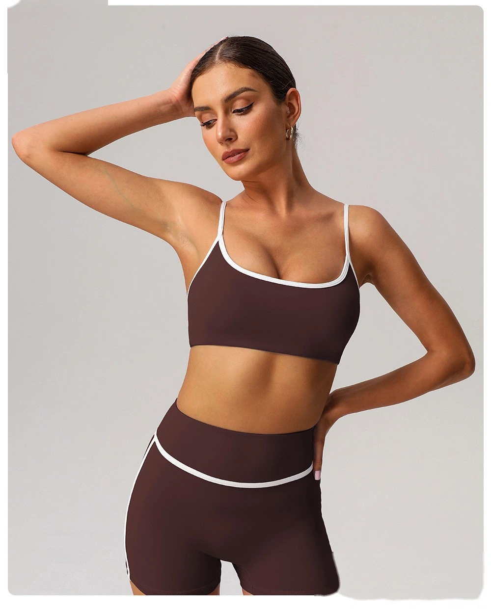 Custom contrast ribbon sports bra padded yoga bra outdoor running fitness detail