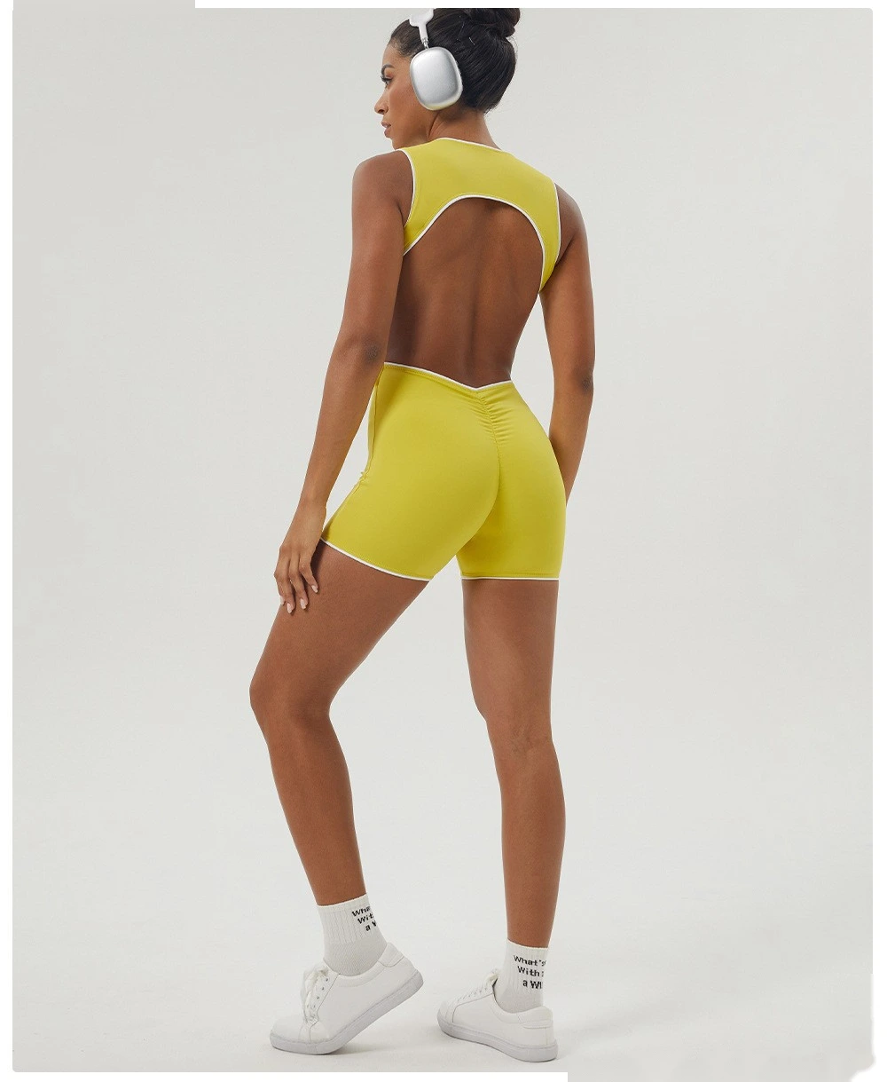 Customized color matching backless sports one-piece yoga fitness clothes sleeveless one-piece women detail