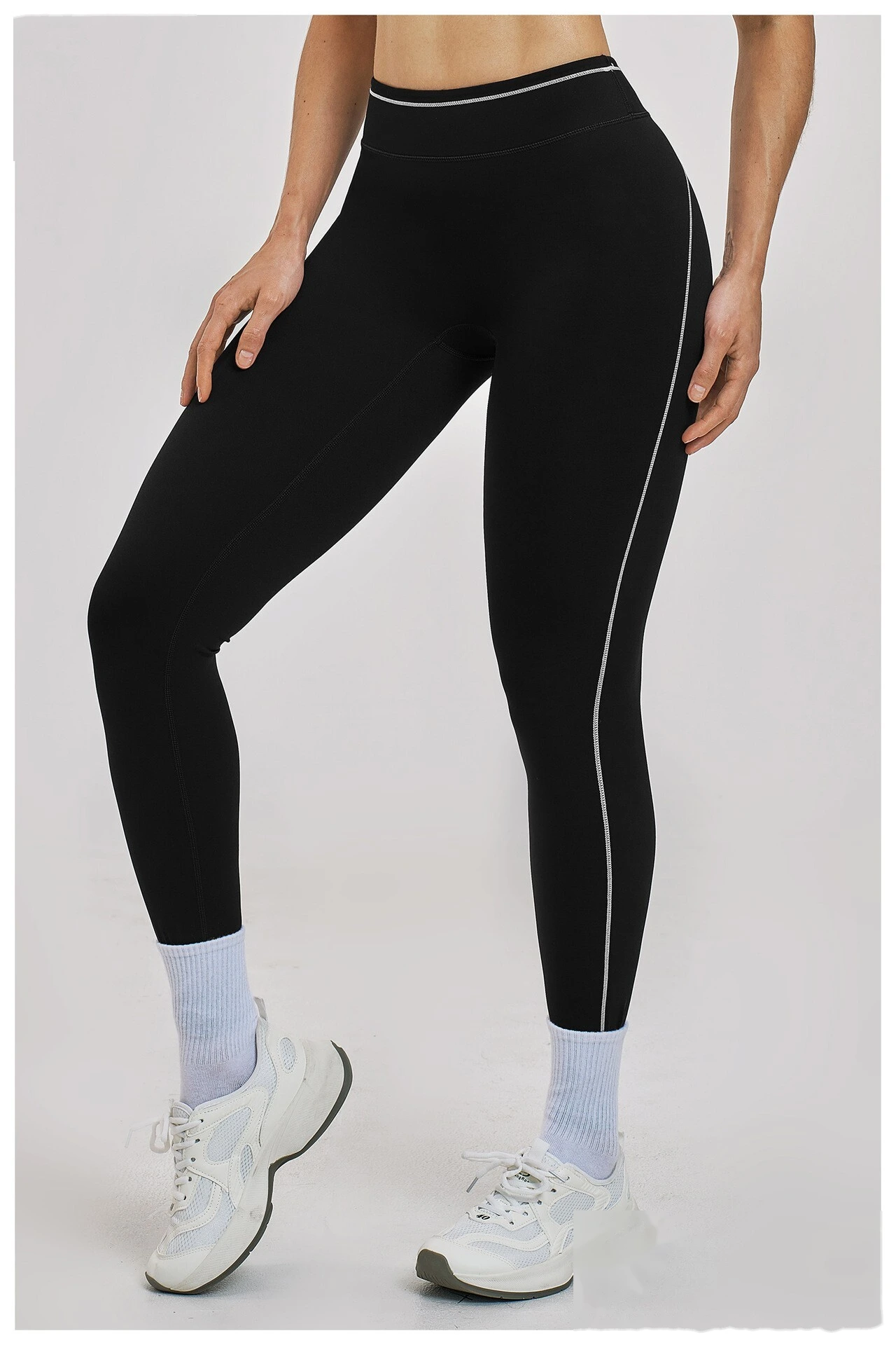Custom Women’s High Waist Color Block Fitness Leggings Quick Dry Slim Workout Pants Running Sports Trousers detail