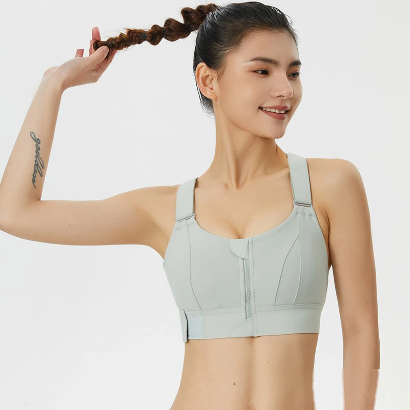 Womens zip sports bras high strength adjustable workout gym bra detail