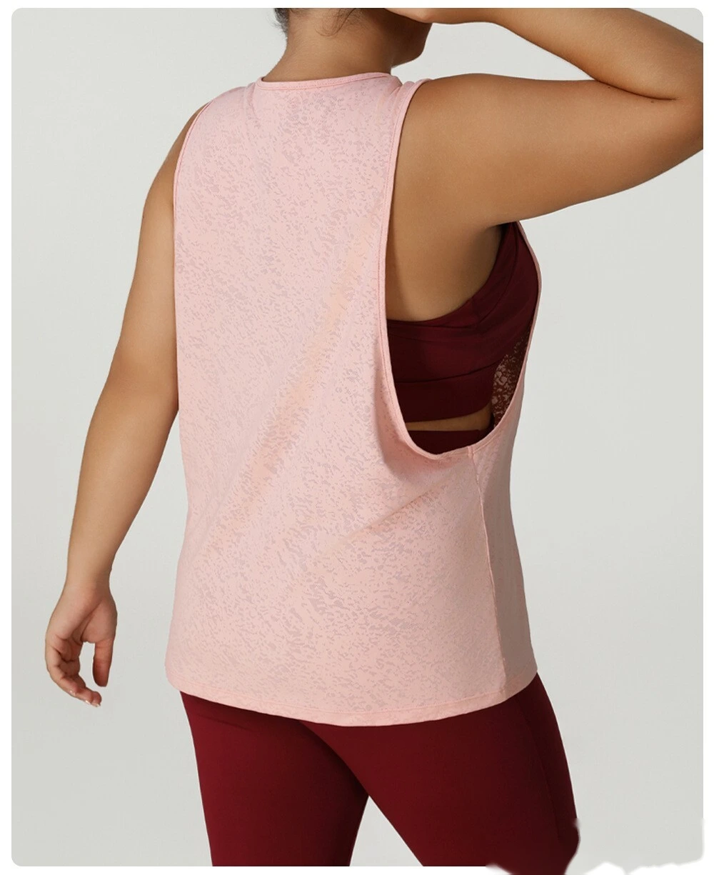 Plus size sleeveless leisure sports shirt round neck breathable yoga vest running training blouse detail