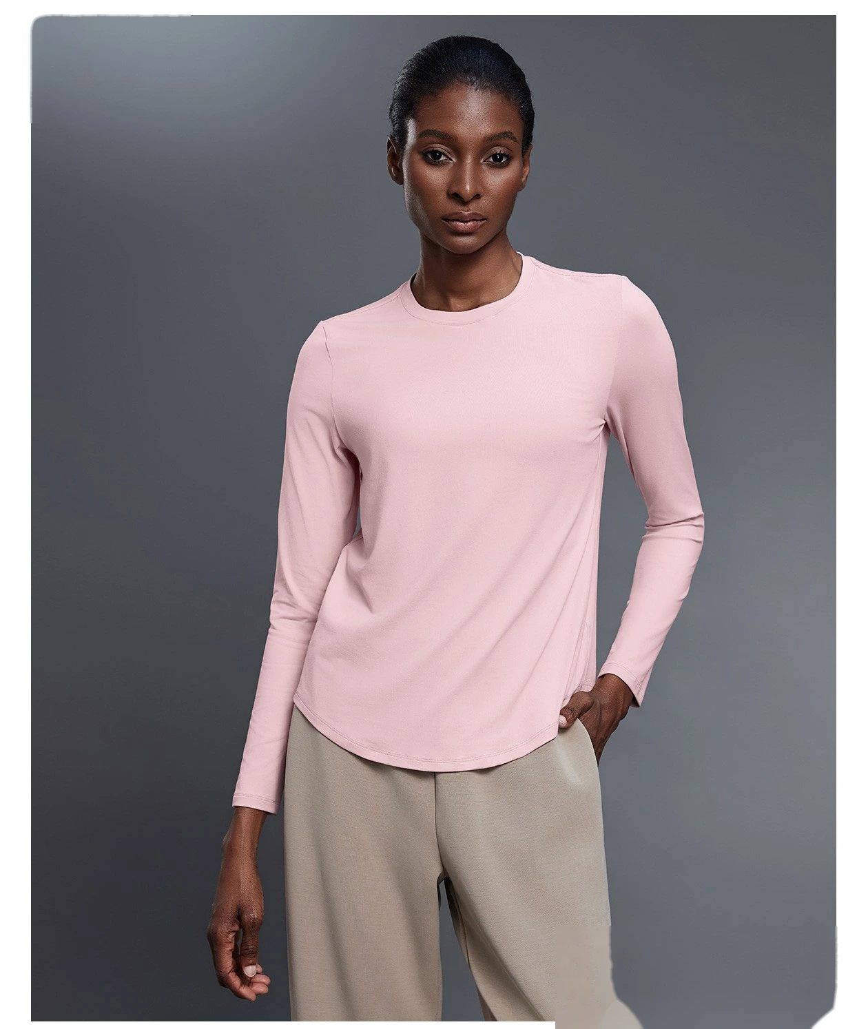 Customizable Women's Autumn Fitness T-Shirt | Crew Neck, Loose Slim, Long-Sleeve Yoga & Sport Style detail