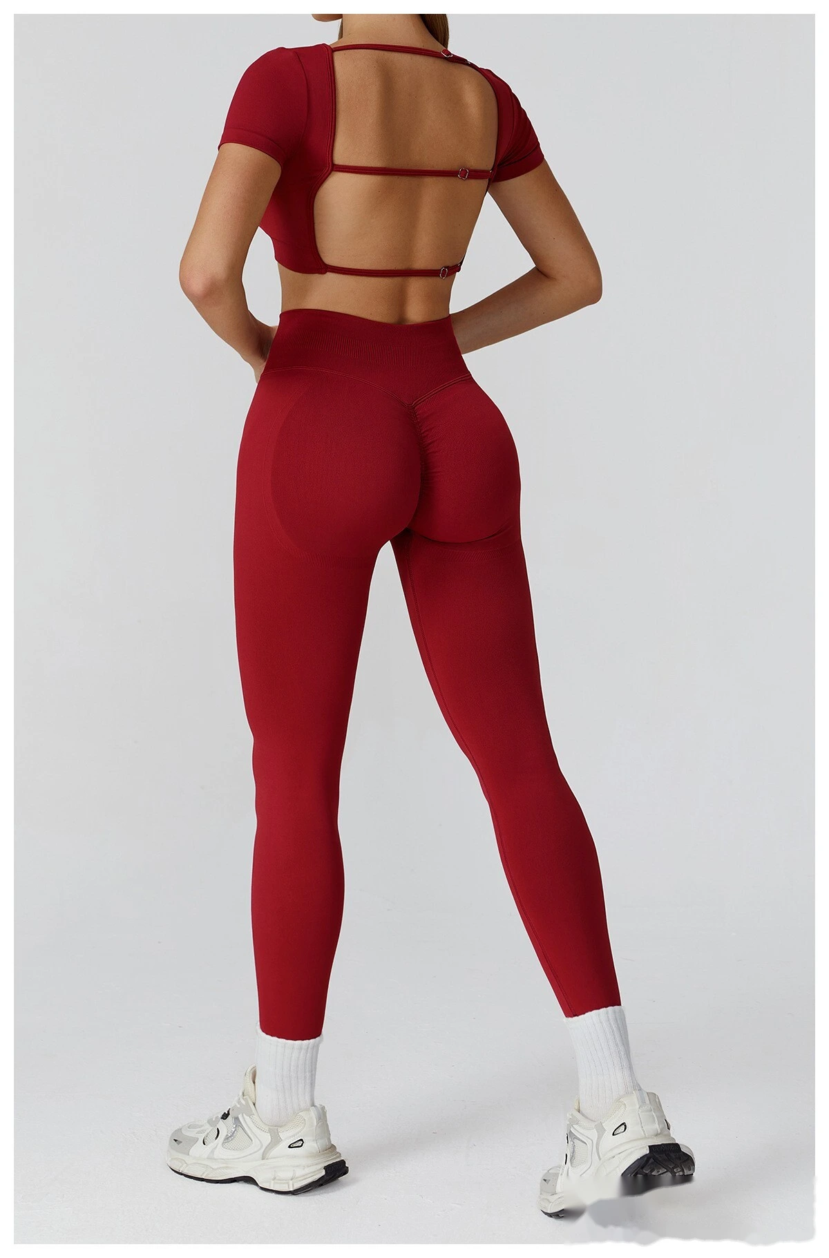 Customized seamless yoga clothes women's hollow back slim short-sleeved sports tops detail