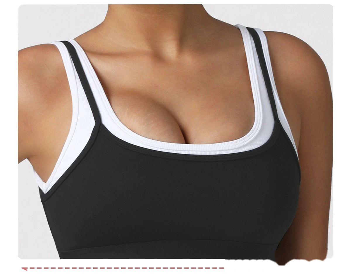 Women's High-Elastic Padded Sports Bra - Customizable 2-in-1 Color Block Yoga Bra, Fitness Workout Tank Top detail